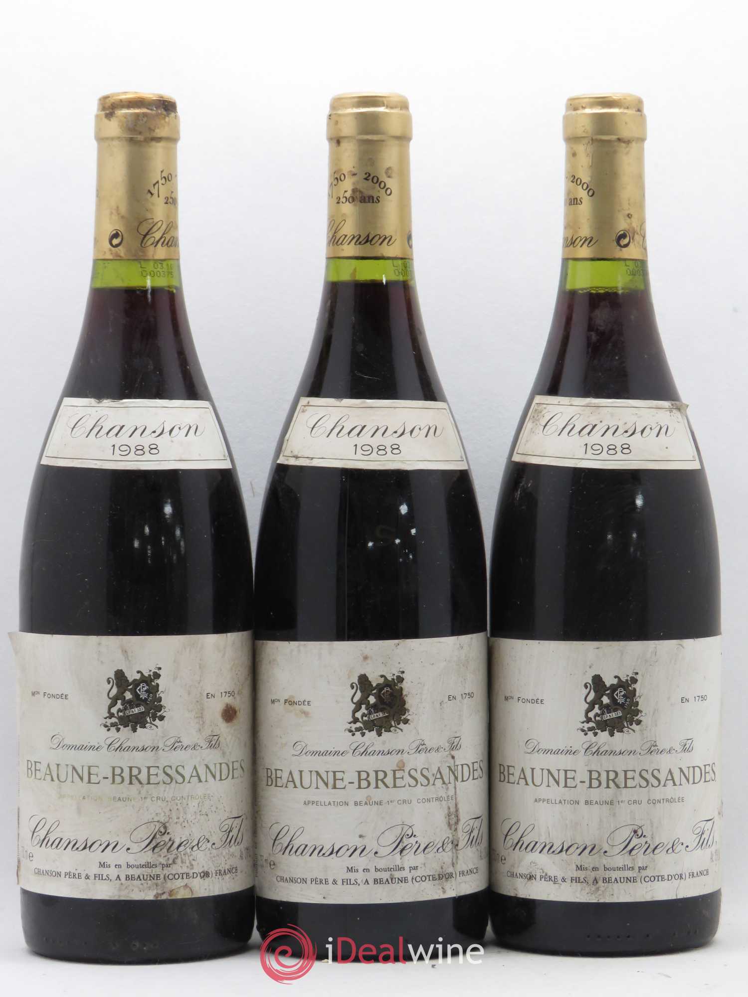 Beaune 1er Cru Bressandes Chanson 1988 - Posten von 3 Flaschen - 0