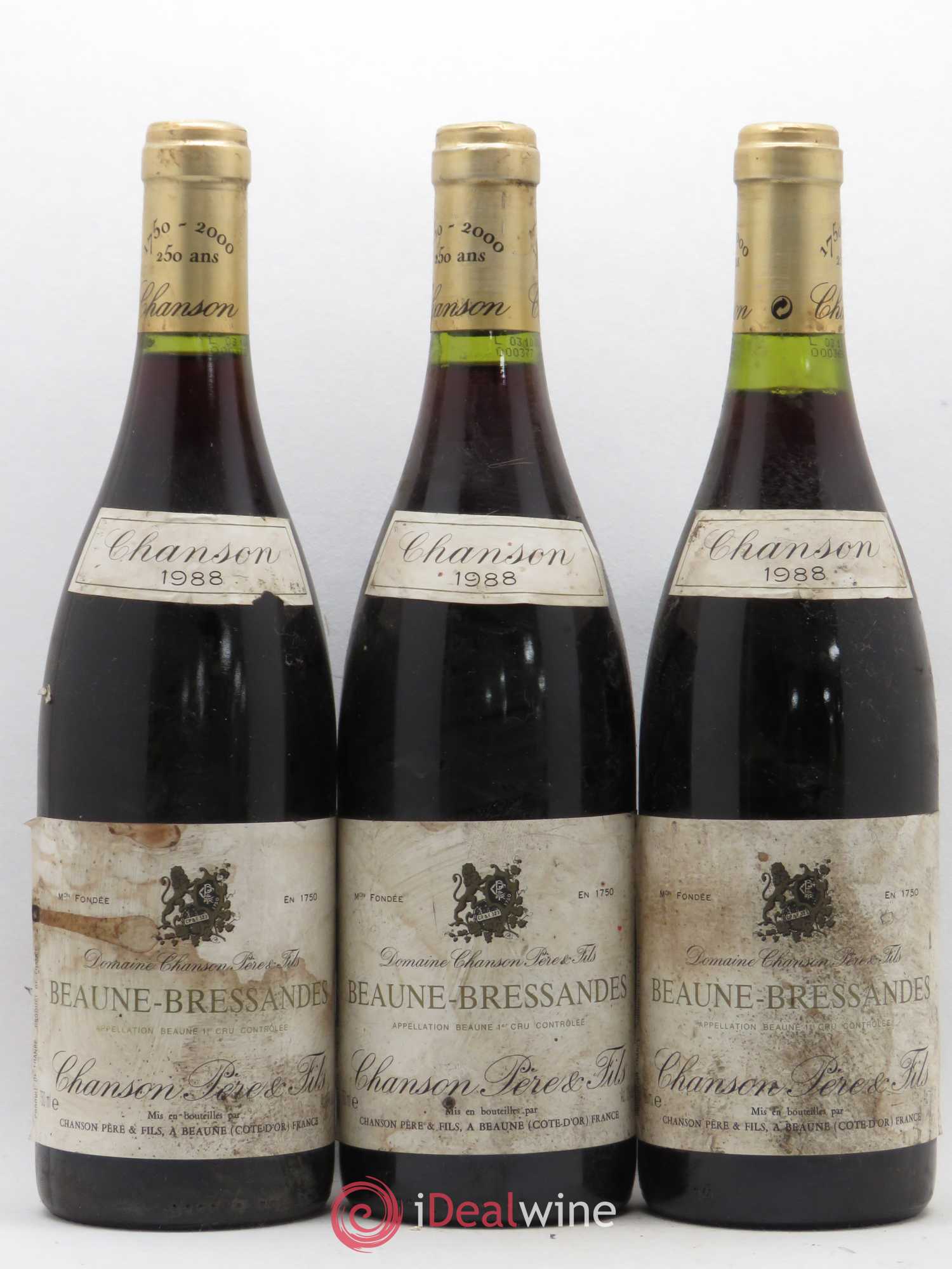 Beaune 1er Cru Bressandes Chanson 1988 - Posten von 3 Flaschen - 0