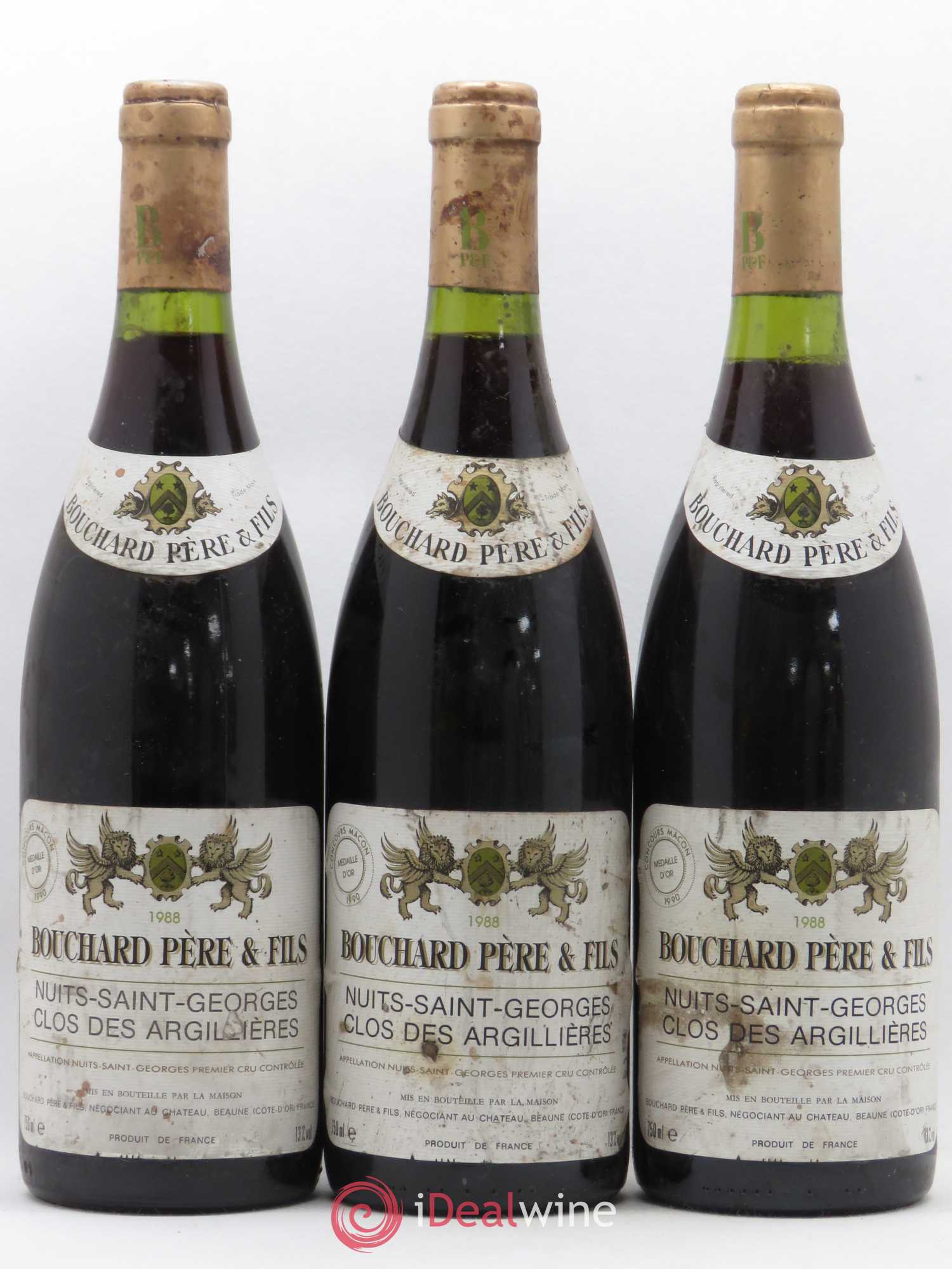 Nuits-Saint-Georges 1er Cru Clos des Argillières Bouchard Père & Fils 1988 - Lot de 3 bouteilles - 0