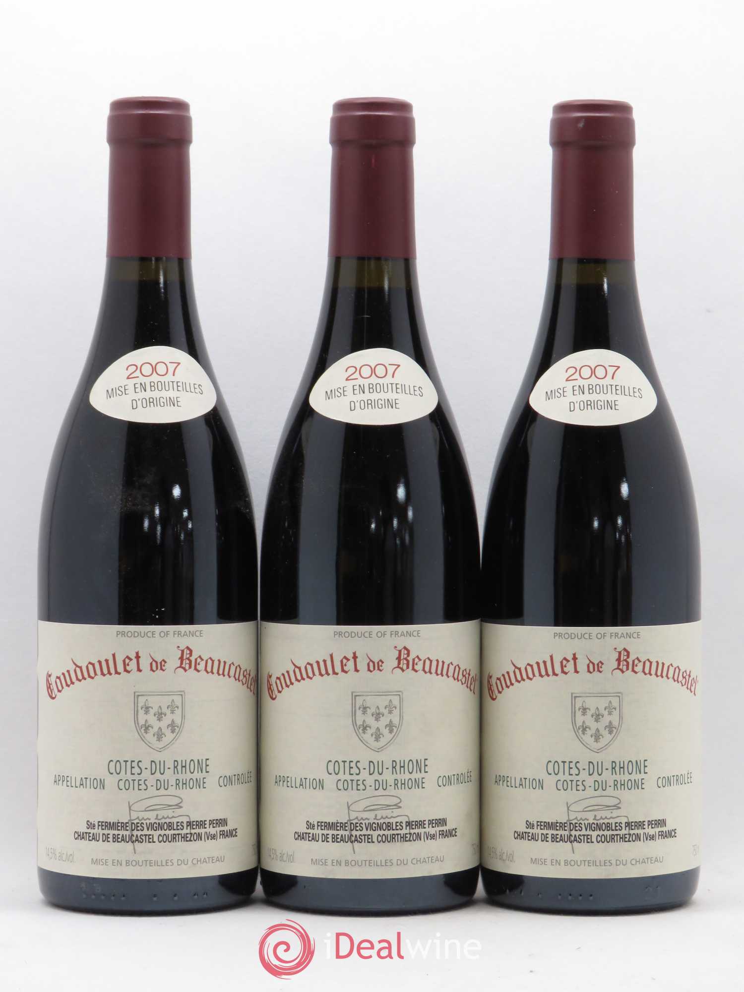 Côtes-du-Rhône Coudoulet de Beaucastel Famille Perrin 2007 - Lot de 3 bouteilles - 0