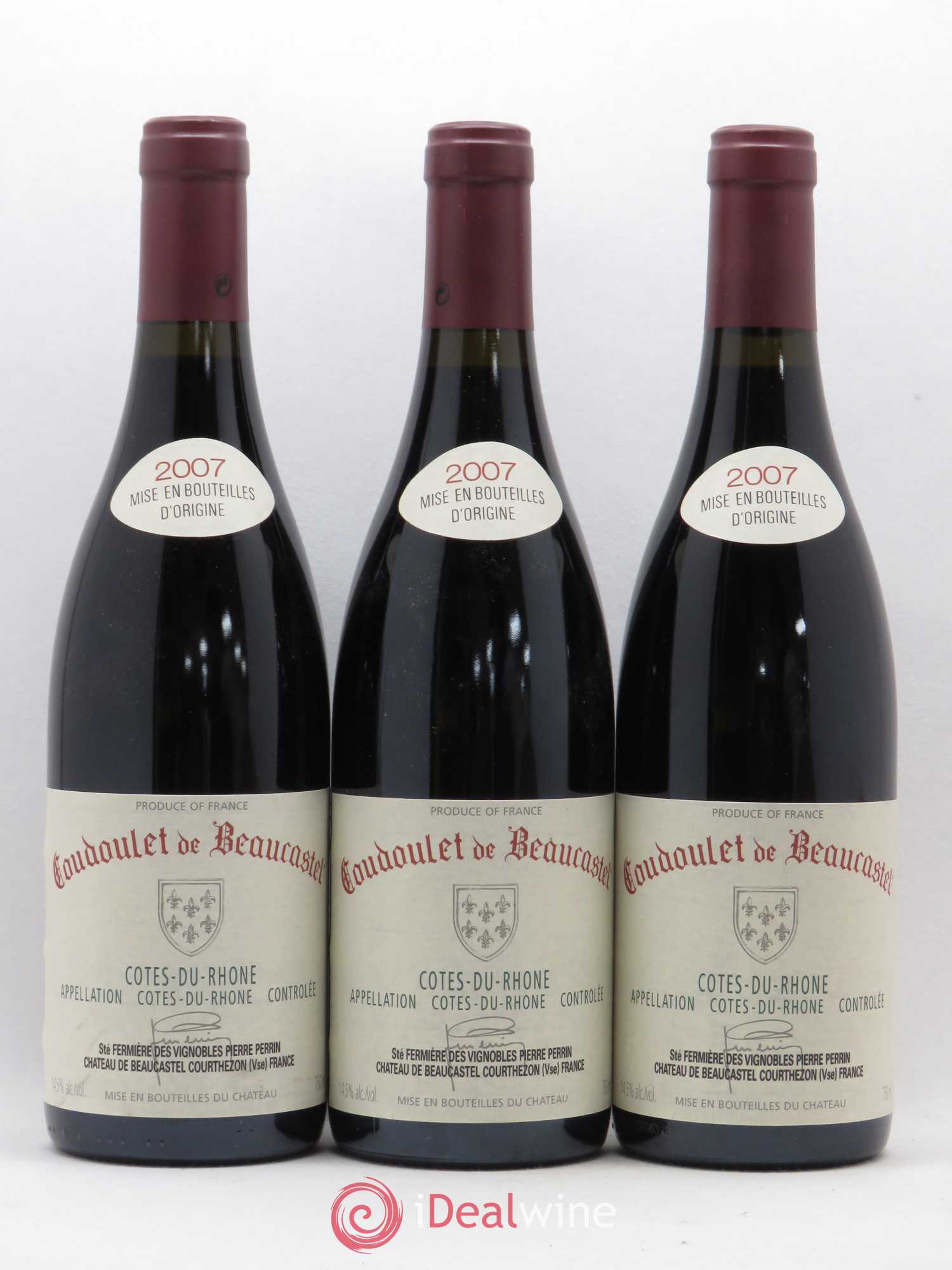 Côtes-du-Rhône Coudoulet de Beaucastel Famille Perrin 2007 - Lot de 3 bouteilles - 0