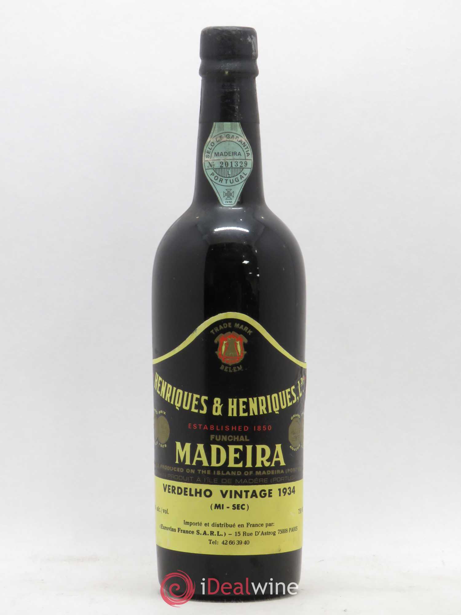 Madère Verdelho Henriquès & Henriquès 1934 - Posten von 1 Flasche - 0