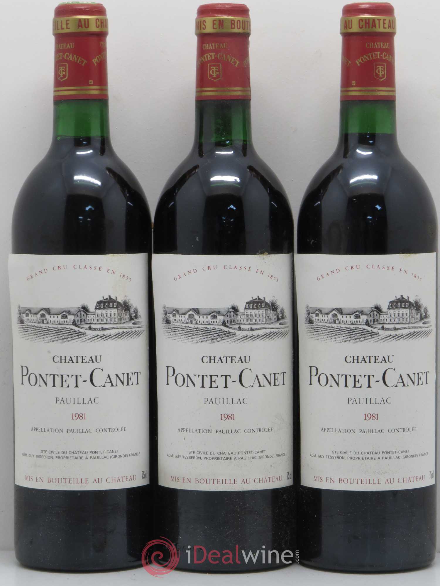 Château Pontet Canet 5ème Grand Cru Classé 1981 - Lot de 3 bouteilles - 0