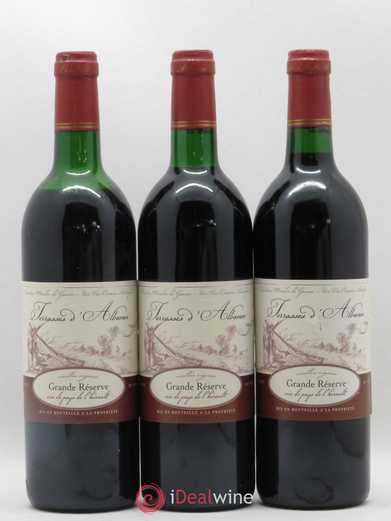 Pays d'Hérault Terrasses d'Albaran Grande Reserve Vieilles vignes Moulin de Gassac (sans prix de réserve) 1995 - Posten von 6 Flaschen - 1