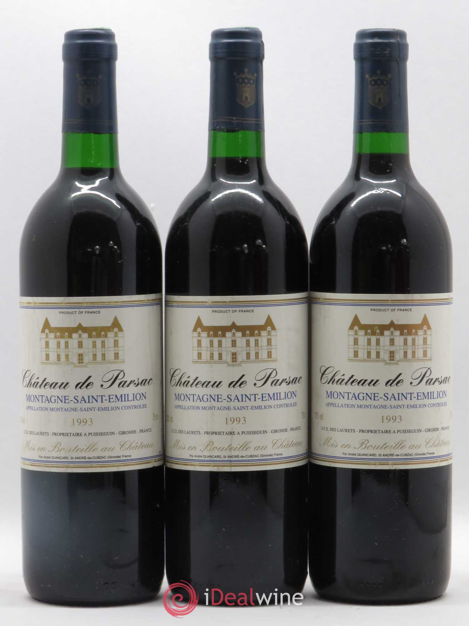Montagne Saint-Émilion Château de Parsac 1993 - Lot de 3 bouteilles - 0