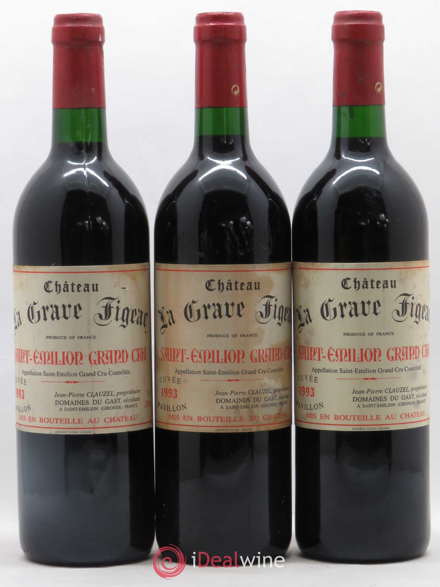 Saint-Émilion Grand Cru Château La Grave Figeac 1993 - Lot de 3 bouteilles - 0