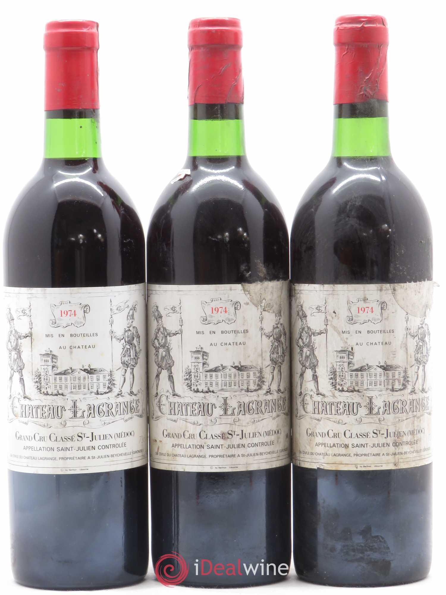 Château Lagrange 3ème Grand Cru Classé 1974 - Lot de 3 bouteilles - 0