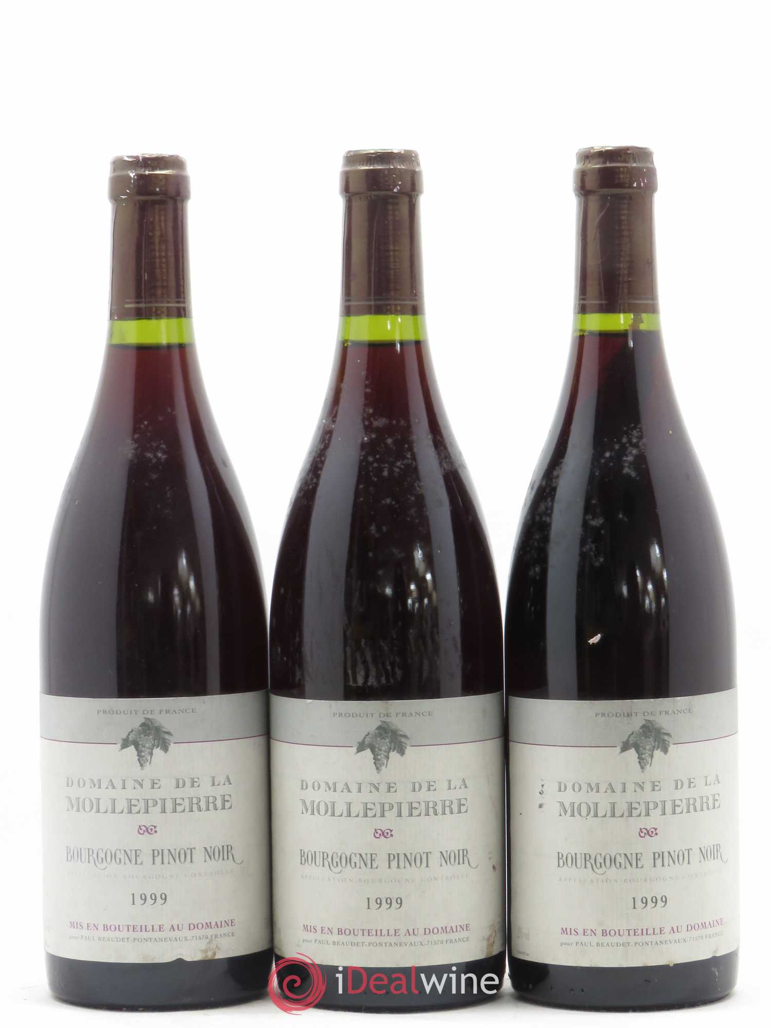 Bourgogne Pinot Noir Domaine de Mollepierre P.Beaudet 1999 - Posten von 3 Flaschen - 0