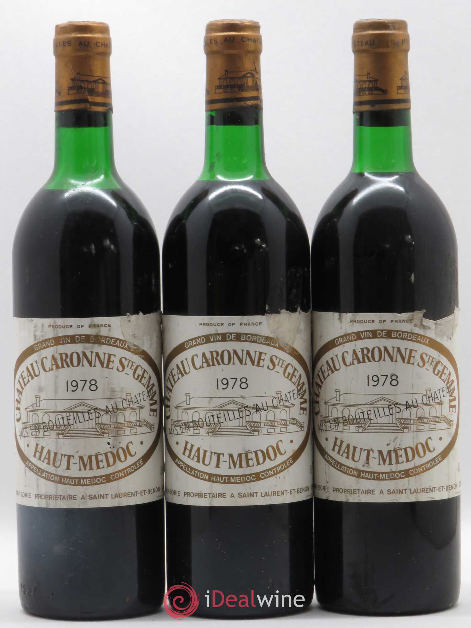 Château Caronne Sainte-Gemme Cru Bourgeois 1978 - Lot de 3 bouteilles - 0