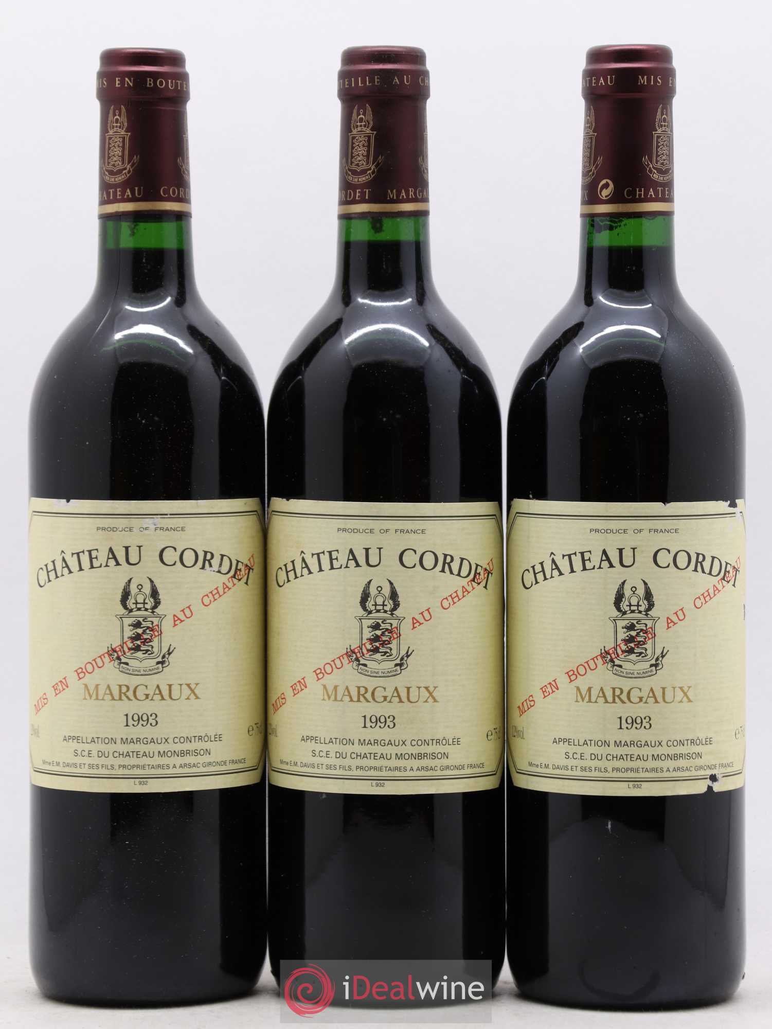 Bordeaux Margaux Château Cordet 1993 - Lot de 6 bouteilles - 1