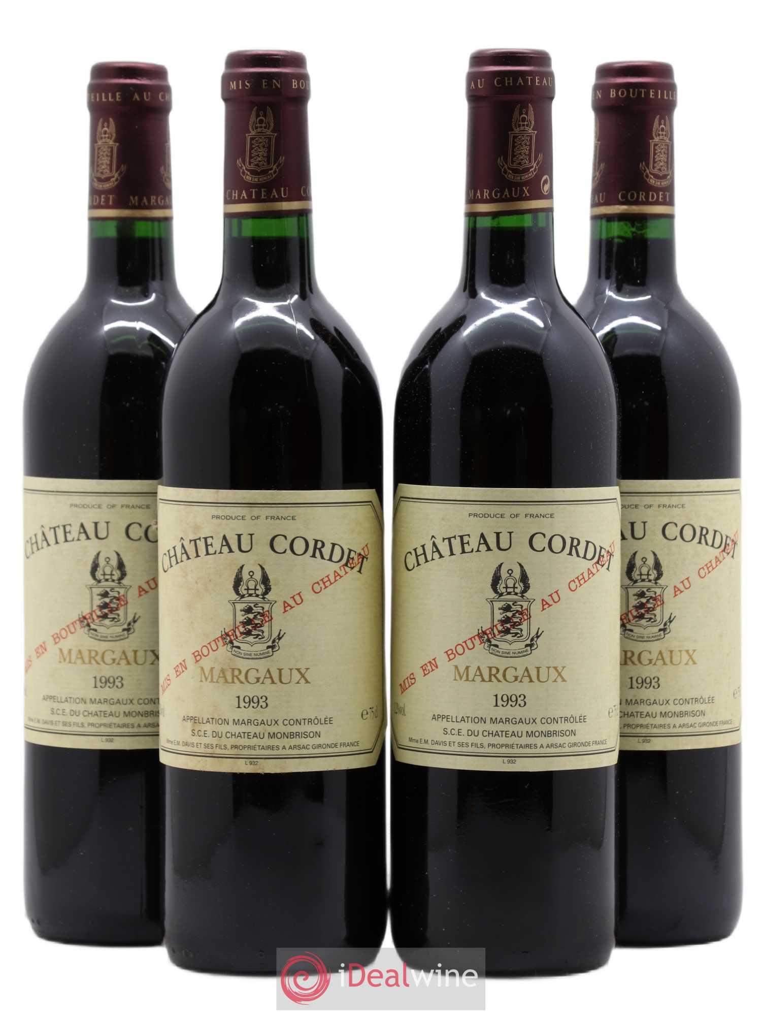 Bordeaux Margaux Château Cordet 1993 - Lot de 4 bouteilles - 0