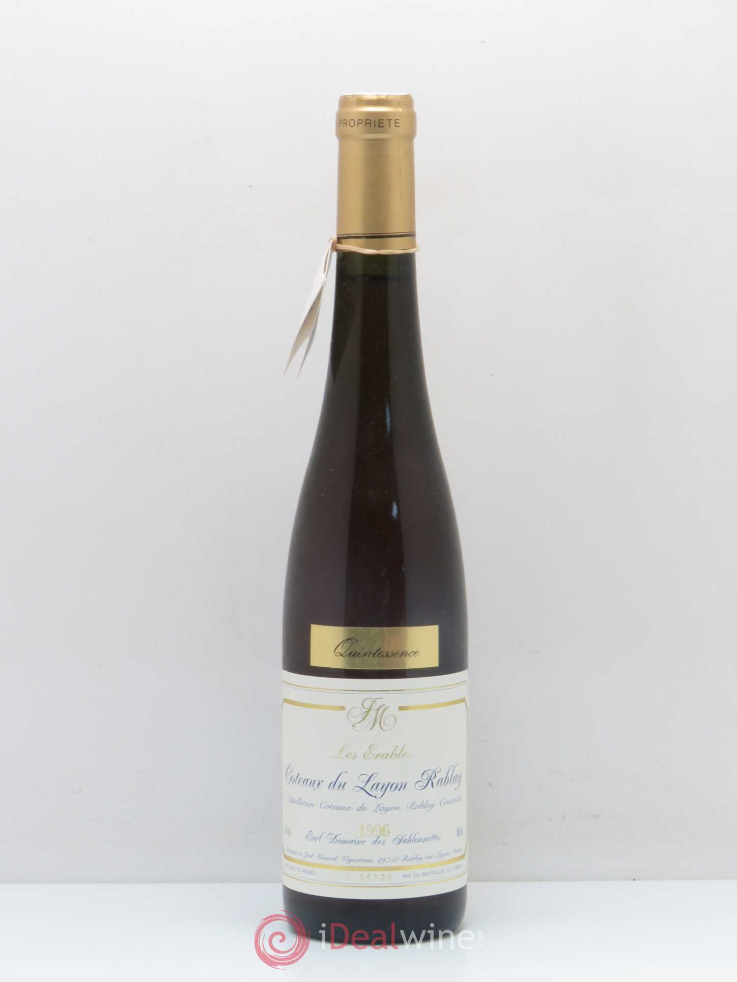 Coteaux du Layon Rablay Les Erables Quintessence Selection de grains nobles Domaine des Sablonettes 1996 - Lotto di 1 bottiglia - 0