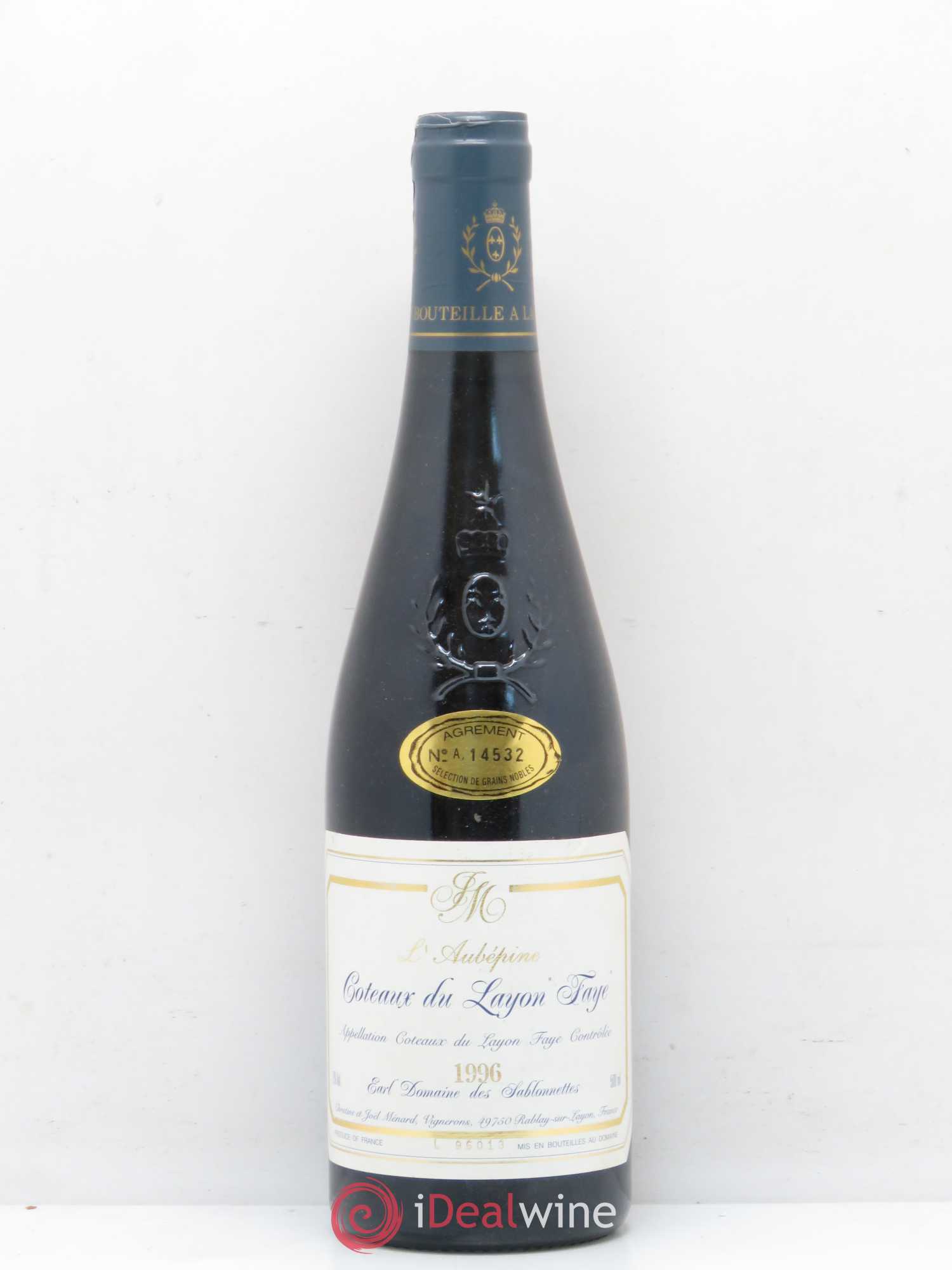 Coteaux du Layon Faye L'Aubépine Sélection de Grains Nobles Domaine des Sablonnettes 1996 - Posten von 1 Flasche - 0
