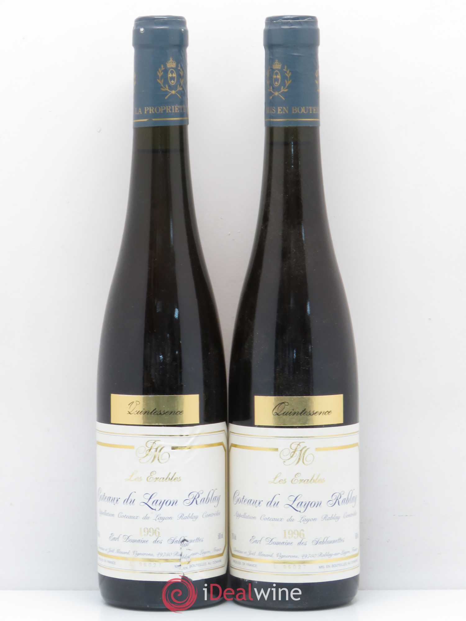 Coteaux du Layon Rablay Quintessence Les Erables Domaine des Sablonnettes 1996 - Lotto di 2 bottiglie - 0
