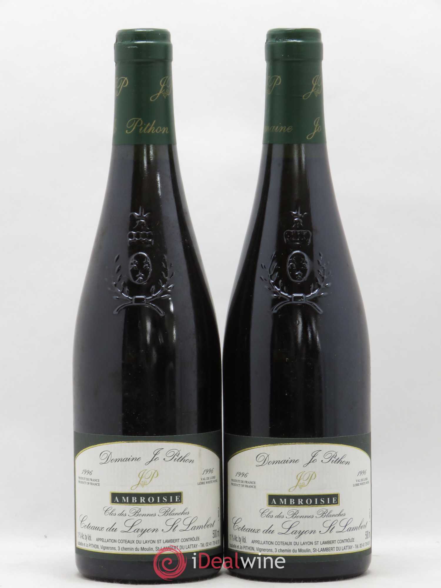 Coteaux du Layon Saint-Lambert Ambroisie Clos des Bonnes Blanches Jo Pithon (Domaine) 50cl 1996 - Lotto di 2 bottiglie - 0