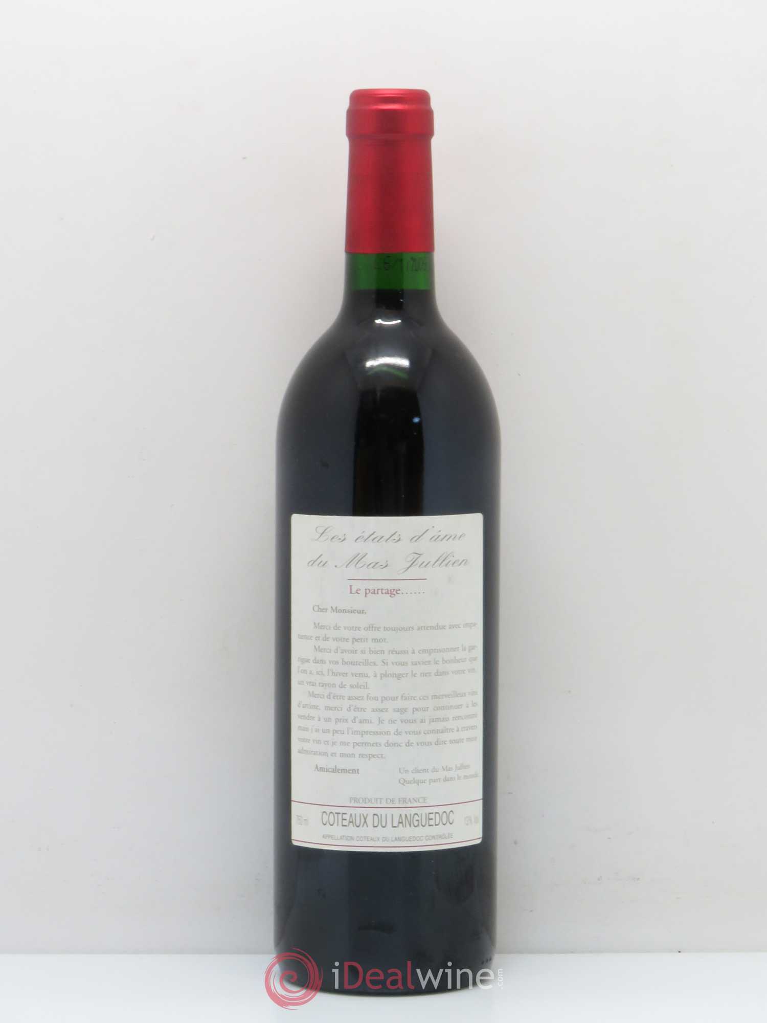 Terrasses du Larzac Mas Jullien Les Etats d'Ame du Mas Jullien Olivier Jullien 1995 - Lot de 1 bouteille - 0