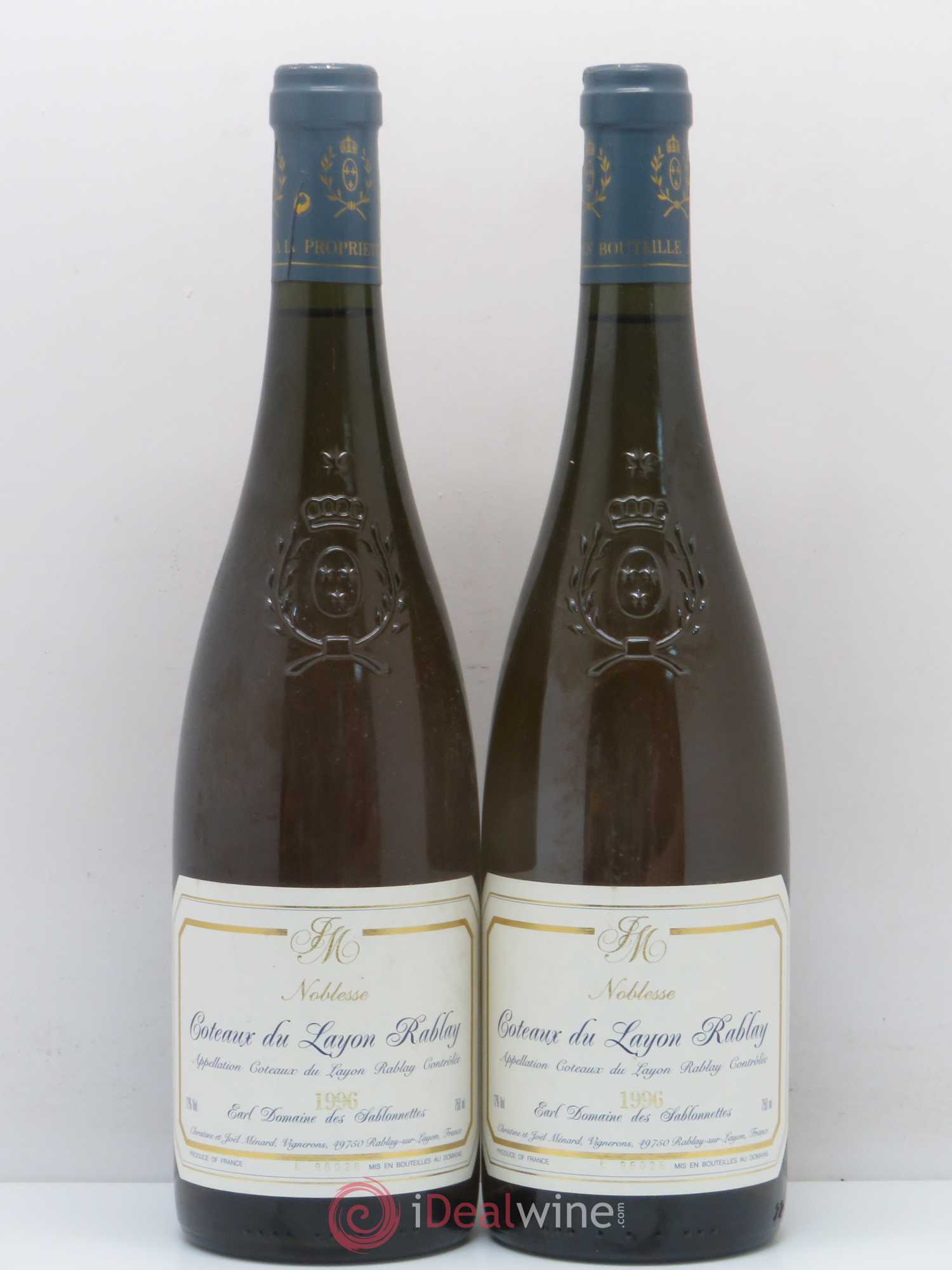 Coteaux du Layon Rablay Noblesses Domaine des Sablonnettes (sans prix de réserve) 1996 - Lotto di 2 bottiglie - 0