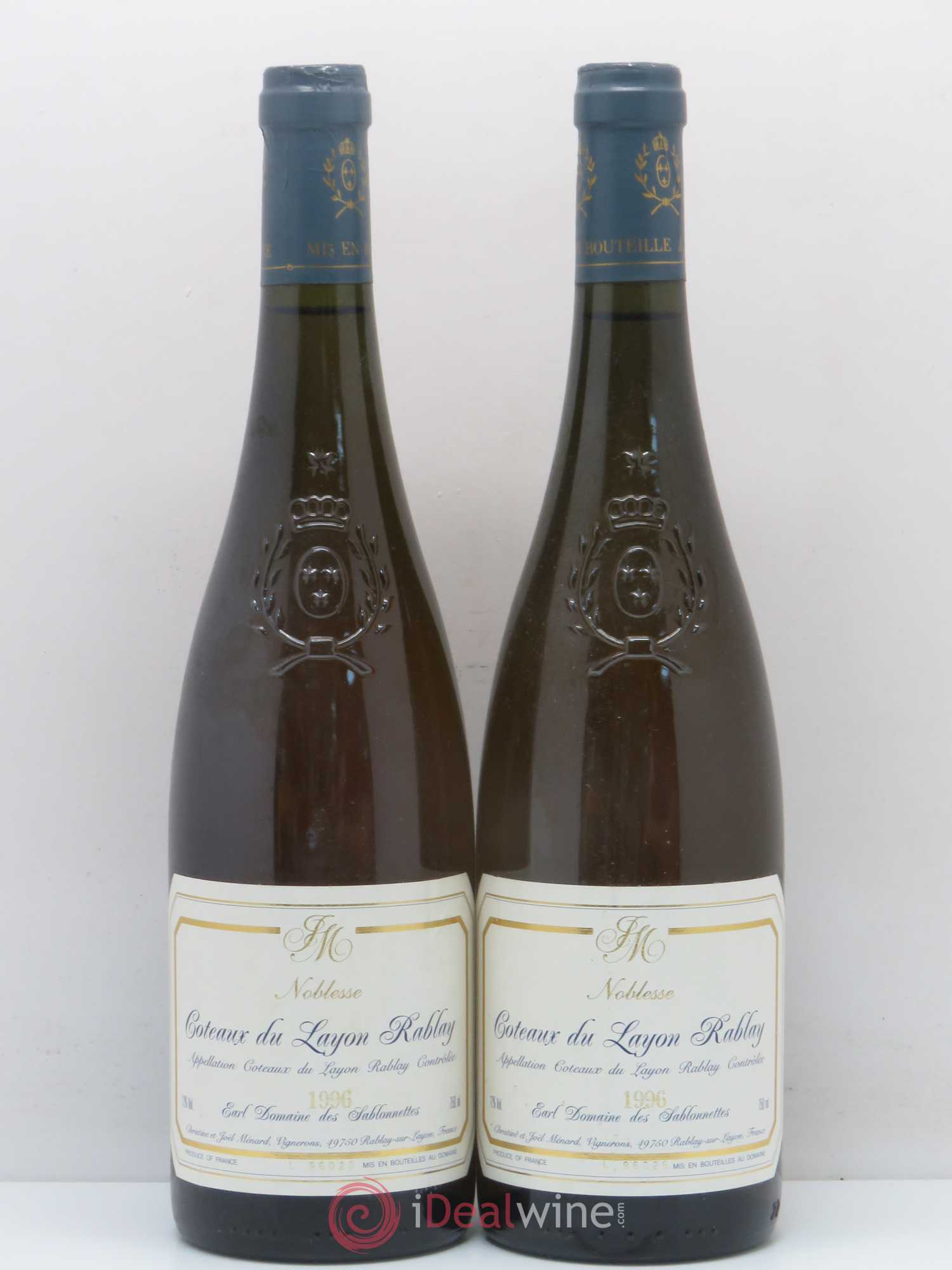 Coteaux du Layon Rablay Noblesses Domaine des Sablonnettes (sans prix de réserve) 1996 - Lotto di 2 bottiglie - 0