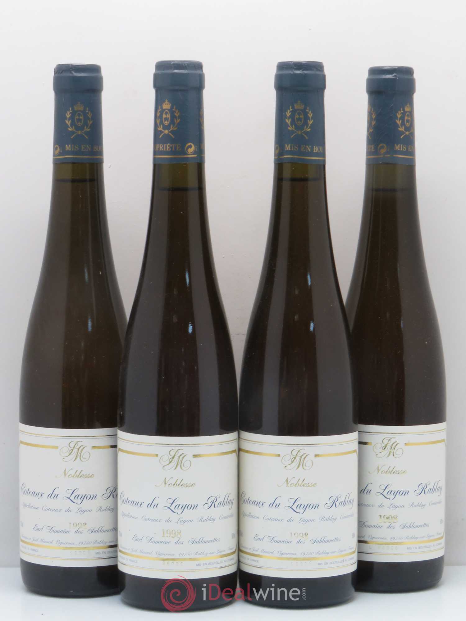 Coteaux du Layon Rablay Noblesses Domaine des Sablonnettes (sans prix de réserve) 1998 - Lotto di 4 bottiglie - 0