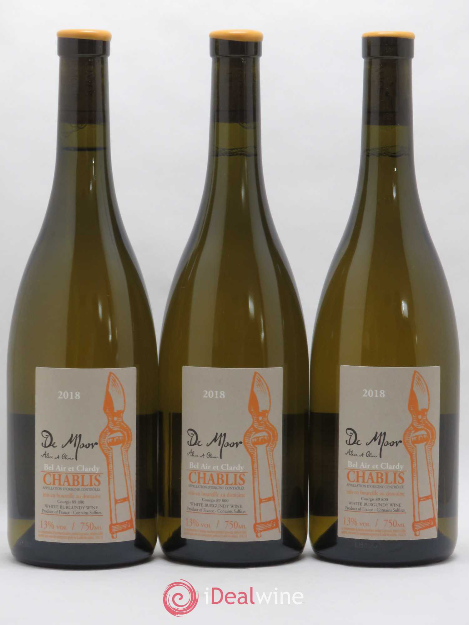 Chablis Bel Air et Clardy Alice et Olivier De Moor 2018 - Lot de 3 bouteilles - 0