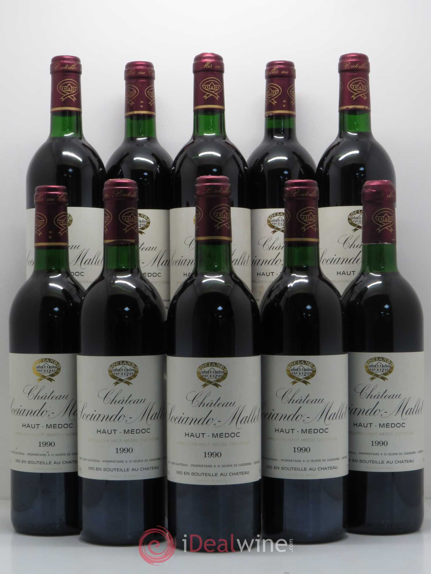 Château Sociando Mallet 1990 - Lot de 10 bouteilles - 0