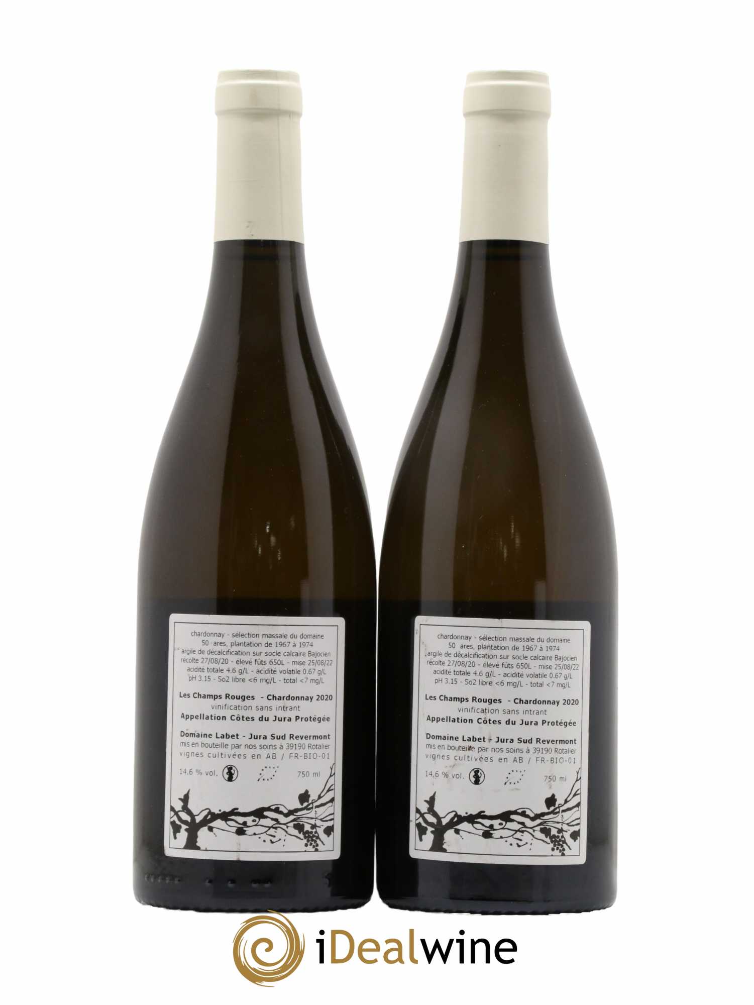 Côtes du Jura Chardonnay Les Champs Rouges Romain - Julien - Charline Labet 2020 - Lot de 2 bouteilles - 1