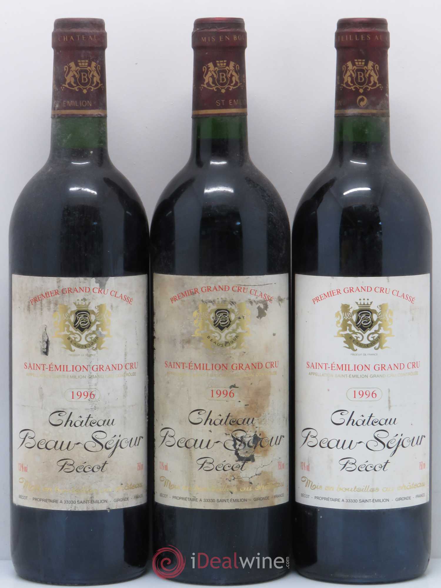 Château Beau-Séjour Bécot 1er Grand Cru Classé B 1996 - Lot de 3 bouteilles - 0