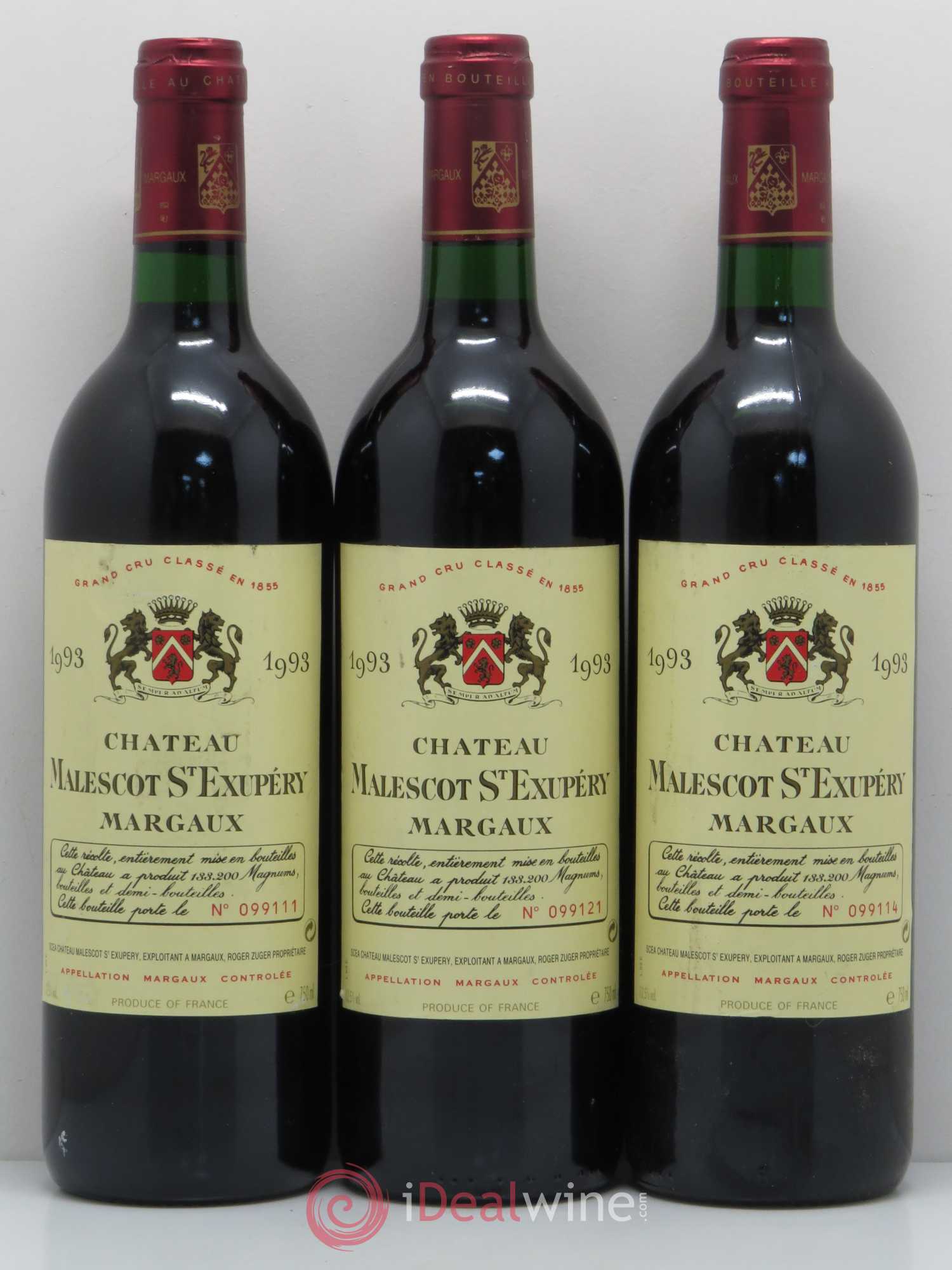 Château Malescot Saint-Exupéry 3ème Grand Cru Classé 1993 - Lot de 3 bouteilles - 0