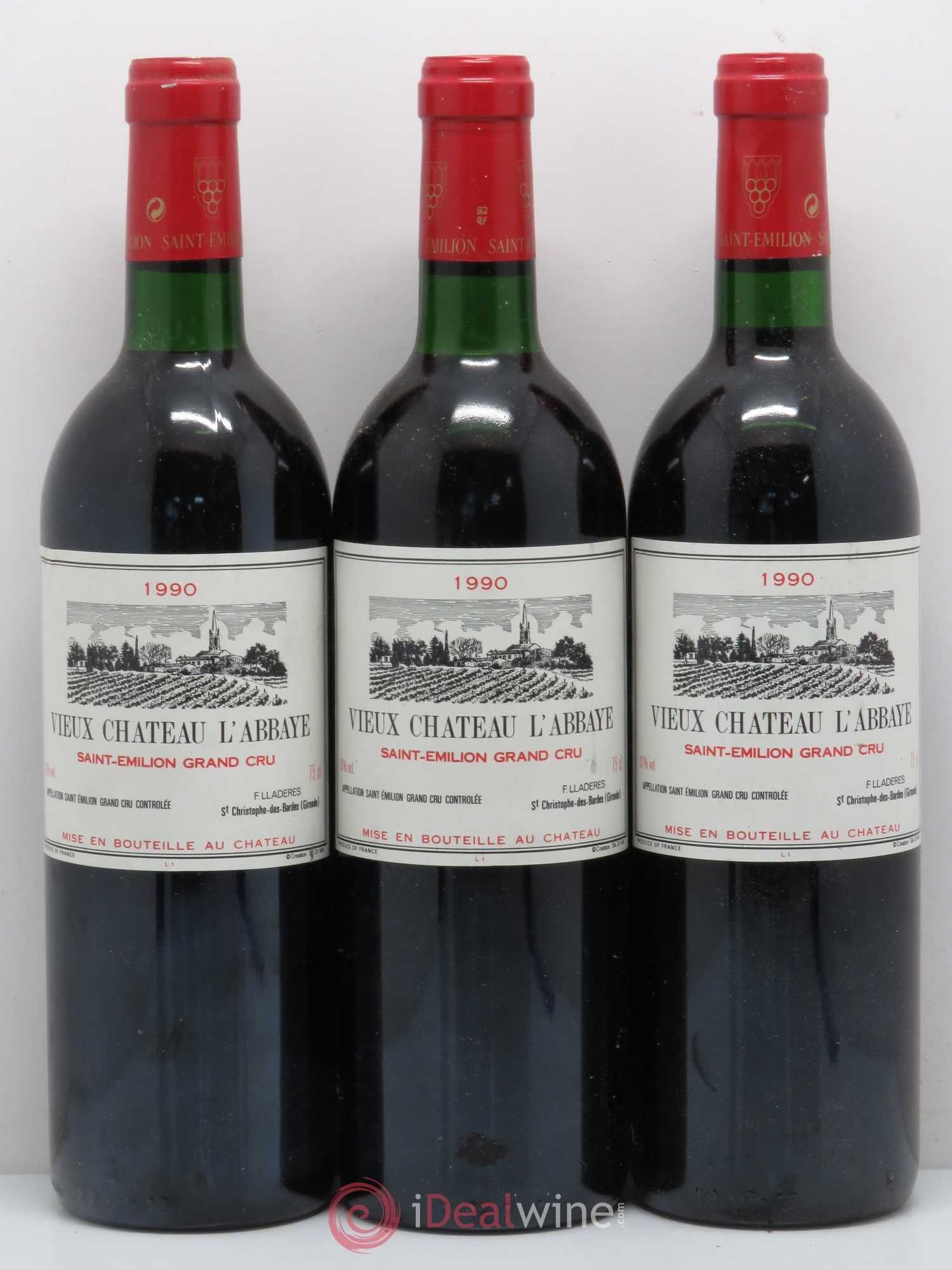 Saint-Émilion Vieux château l' Abbaye 1990 - Posten von 3 Flaschen - 0