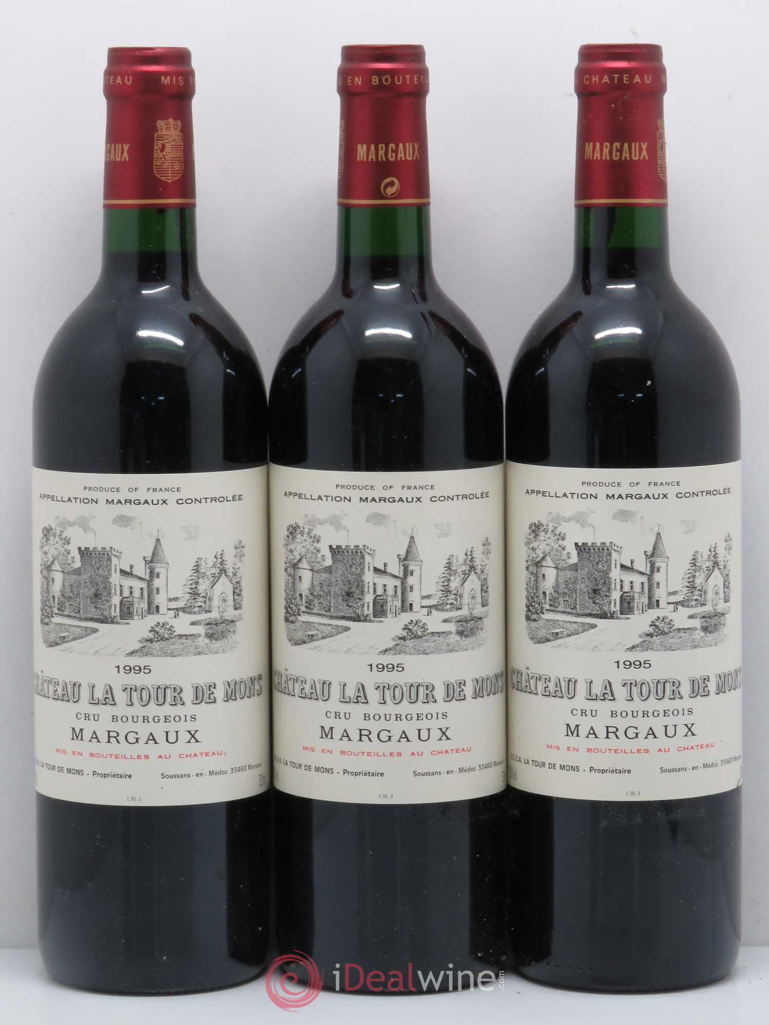 Château la Tour de Mons Cru Bourgeois 1995 - Lot de 3 bouteilles - 0