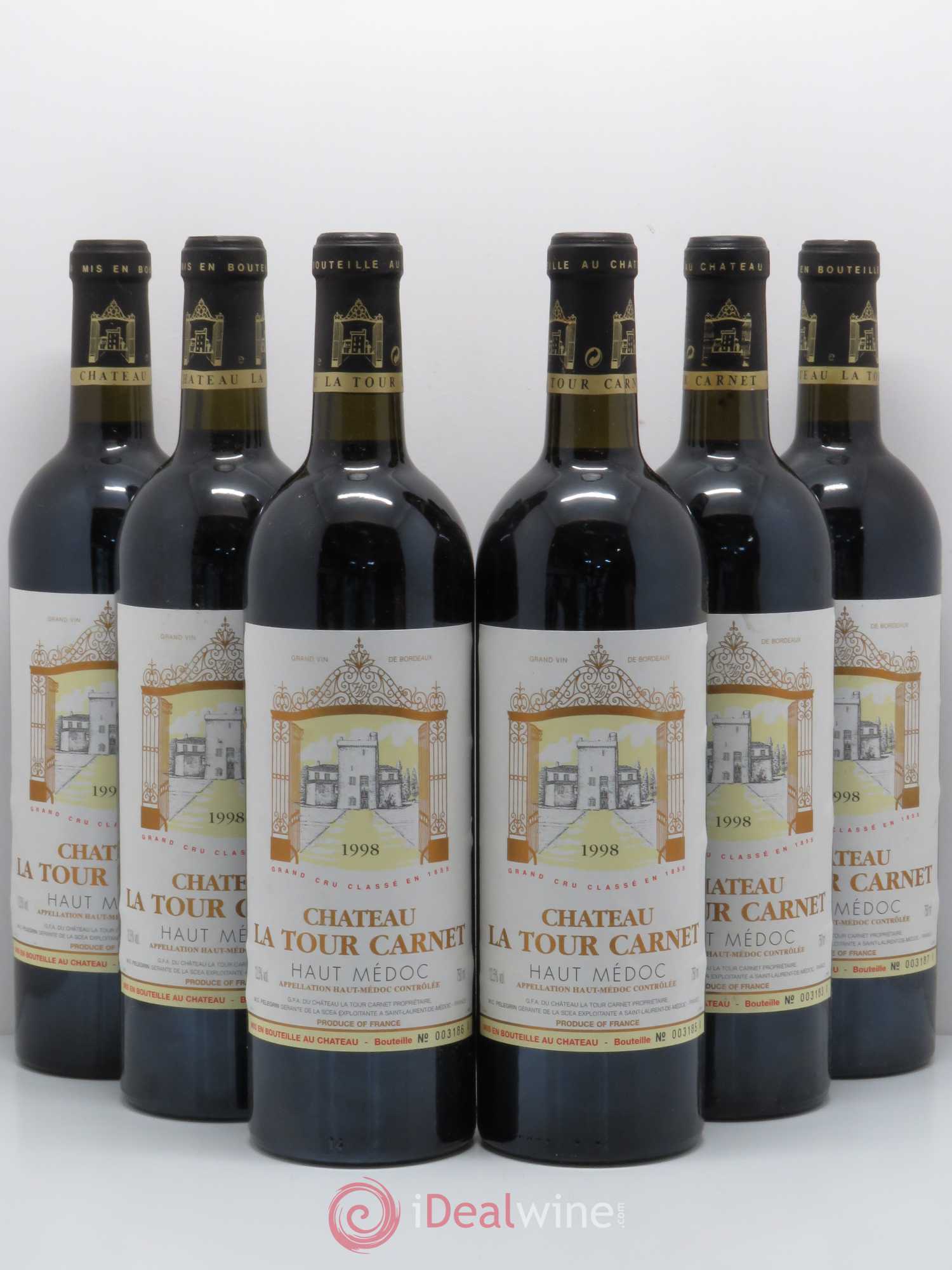 Château la Tour Carnet 4ème Grand Cru Classé 1998 - Lot de 6 bouteilles - 0