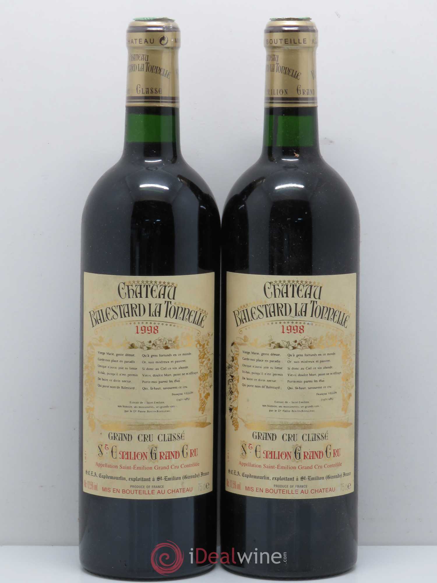 Château Balestard la Tonnelle Grand Cru Classé 1998 - Lot de 2 bouteilles - 0