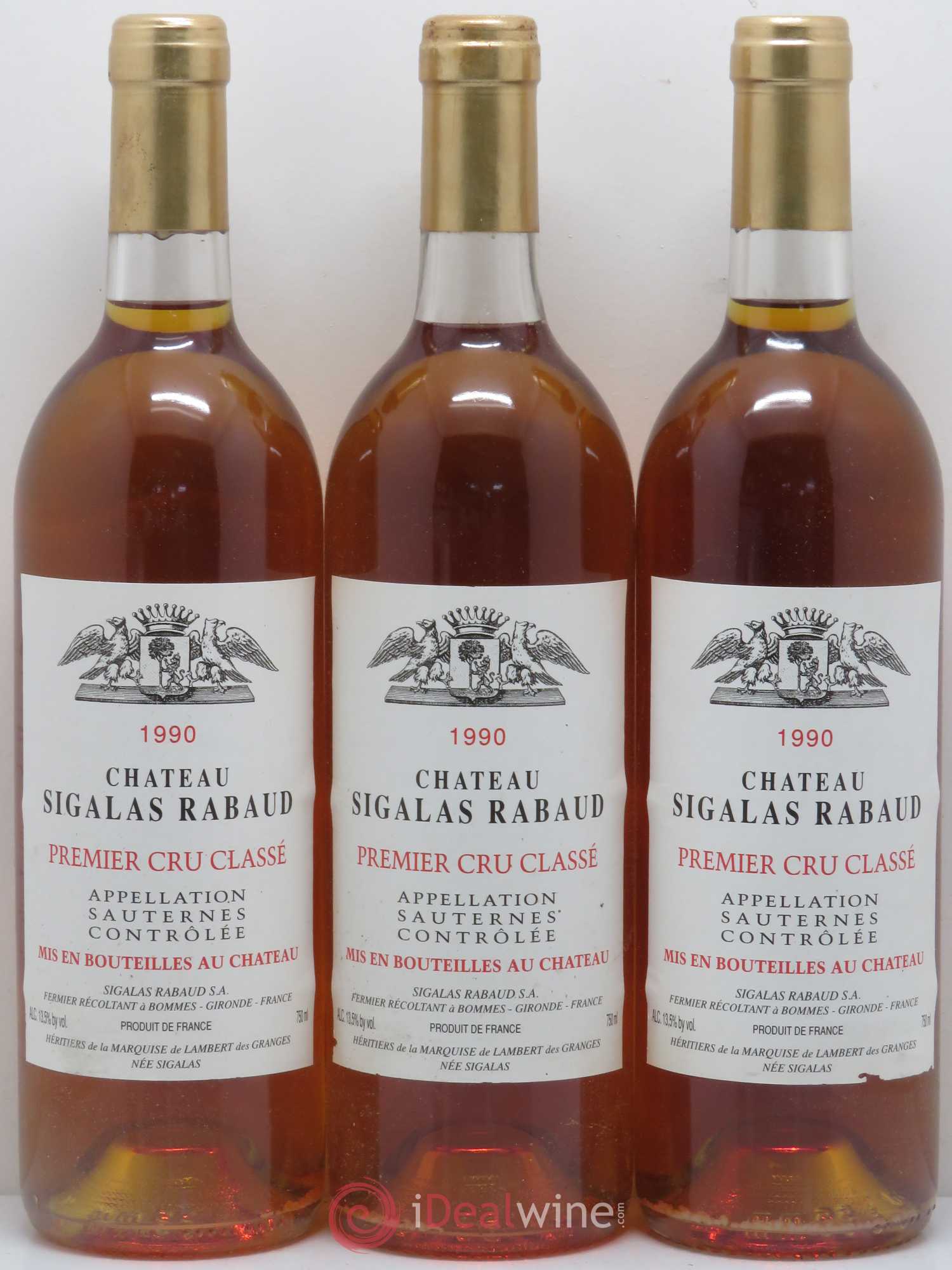 Château Sigalas Rabaud 1er Grand Cru Classé 1990 - Lotto di 3 bottiglie - 0