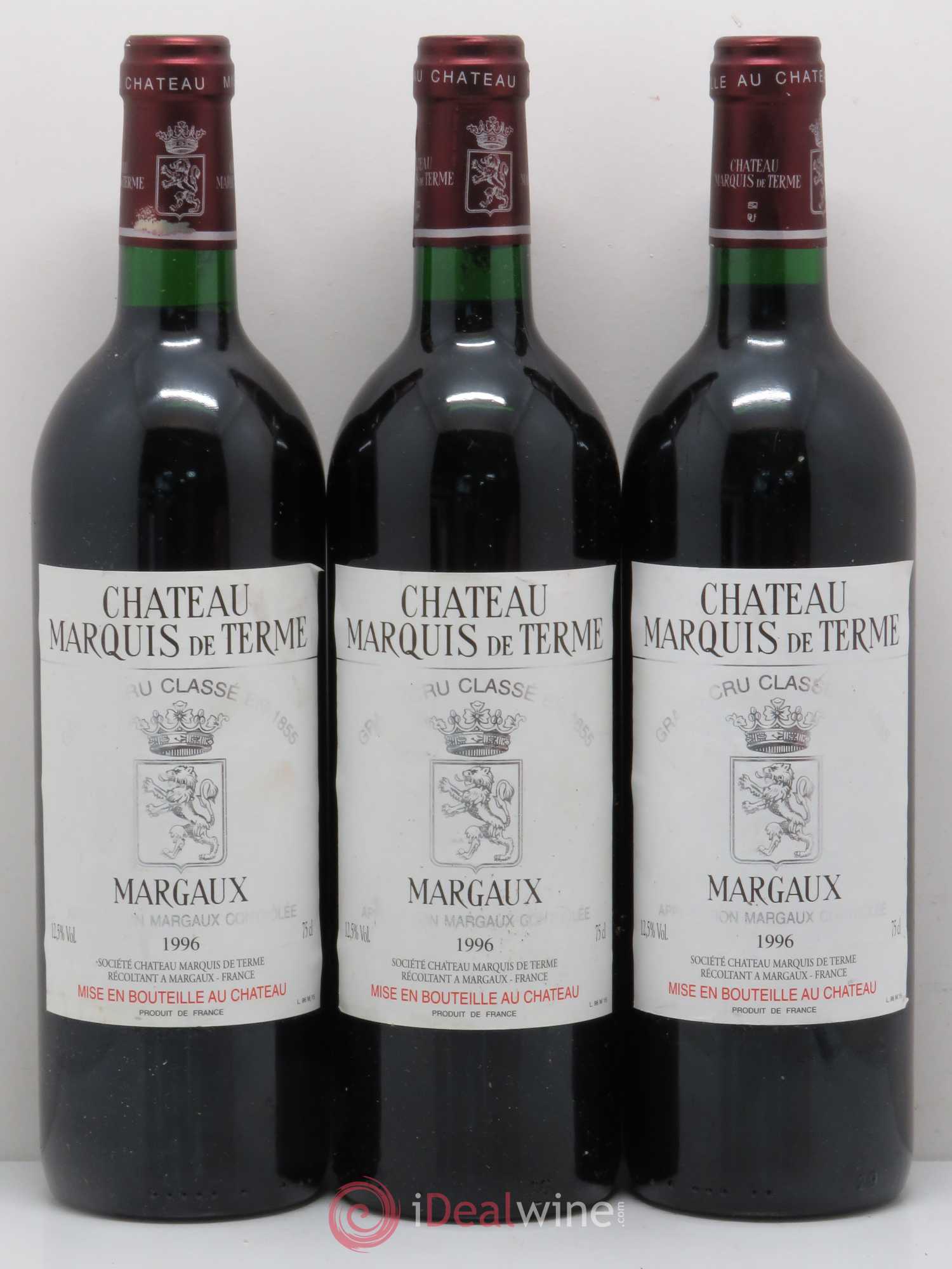 Château Marquis de Terme 4ème Grand Cru Classé 1996 - Lot de 3 bouteilles - 0
