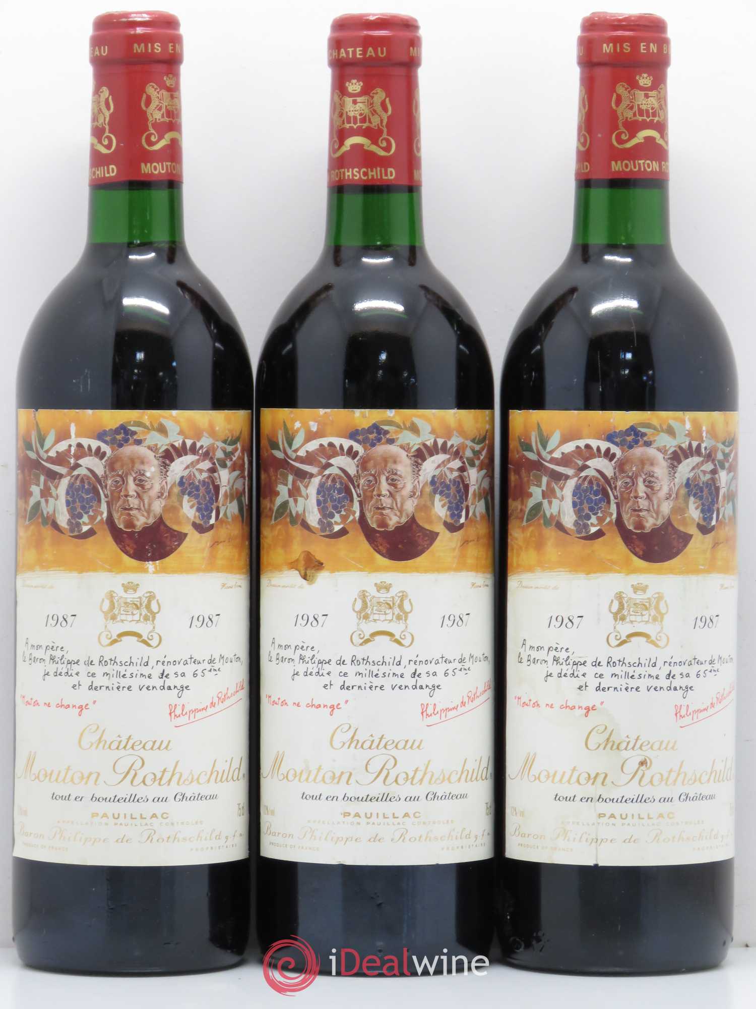 Château Mouton Rothschild 1er Grand Cru Classé 1987 - Lot de 3 bouteilles - 0