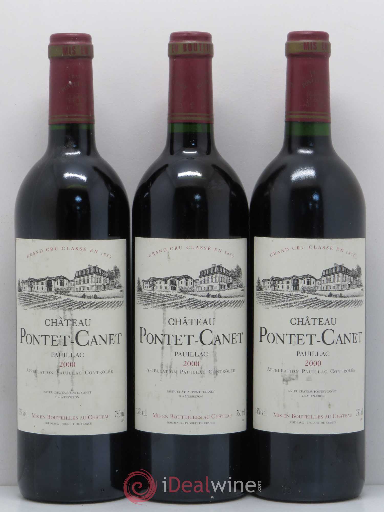 Château Pontet Canet 5ème Grand Cru Classé 2000 - Lot de 3 bouteilles - 0