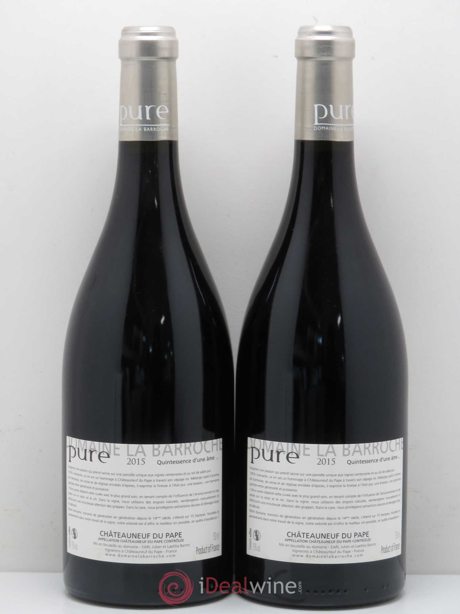 Châteauneuf-du-Pape Cuvée Pure Domaine La Barroche 2015 - Lot de 2 bouteilles - 1