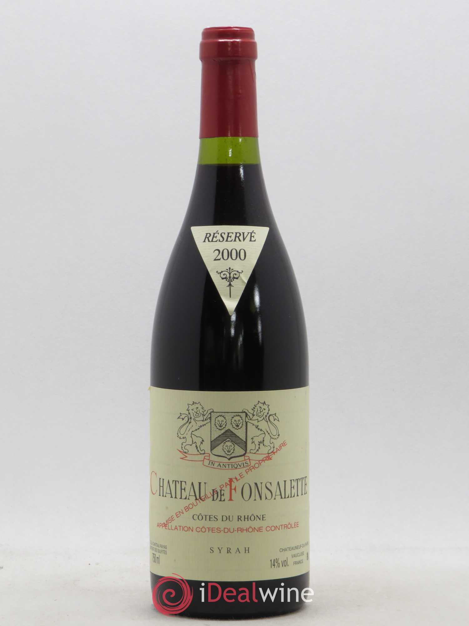 Côtes-du-Rhône Cuvée Syrah Château de Fonsalette 2000 - Lot de 1 bouteille - 0