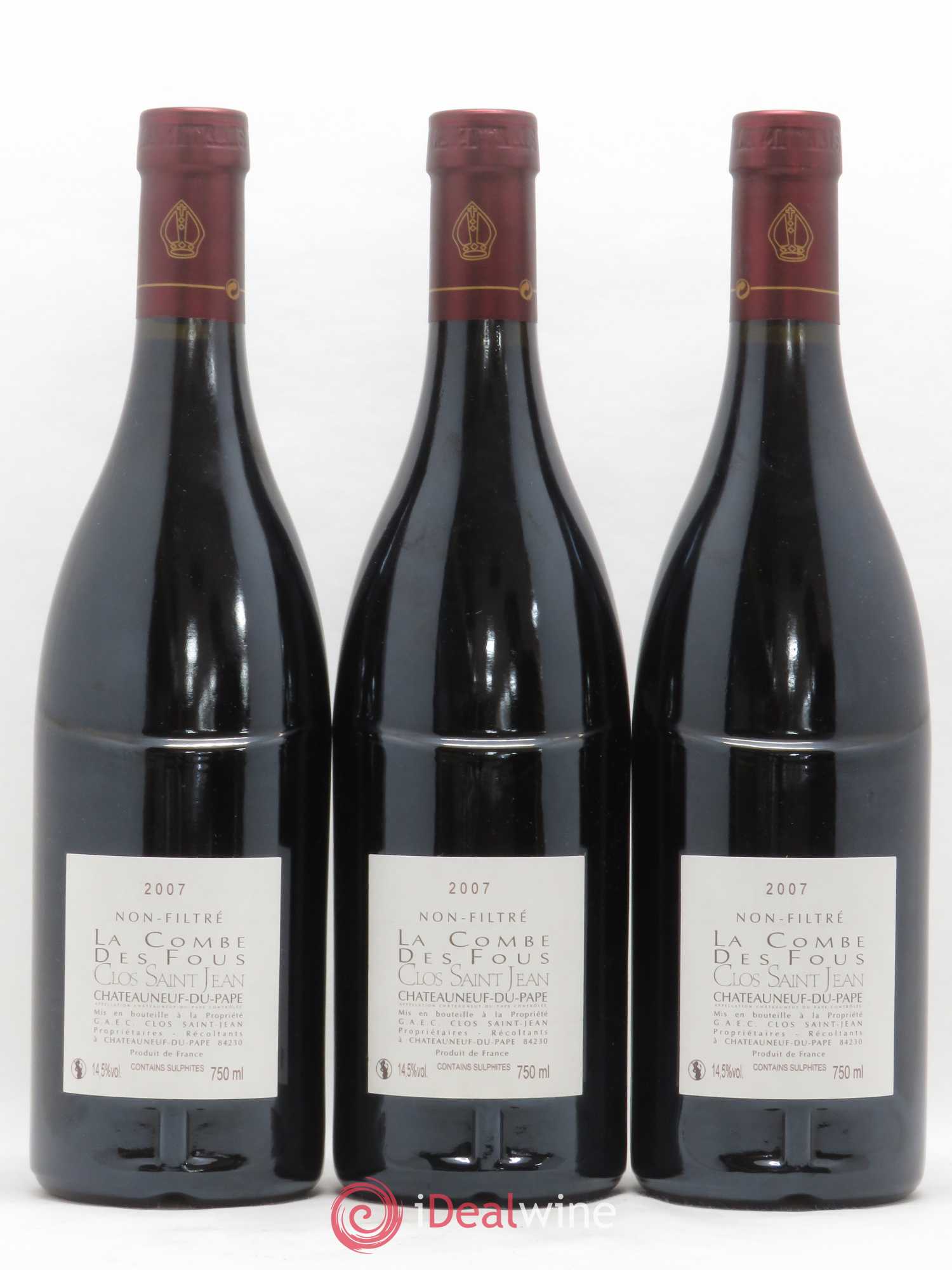 Châteauneuf-du-Pape Clos Saint-Jean La Combe des Fous Pascal et Vincent Maurel 2007 - Lot de 3 bouteilles - 1