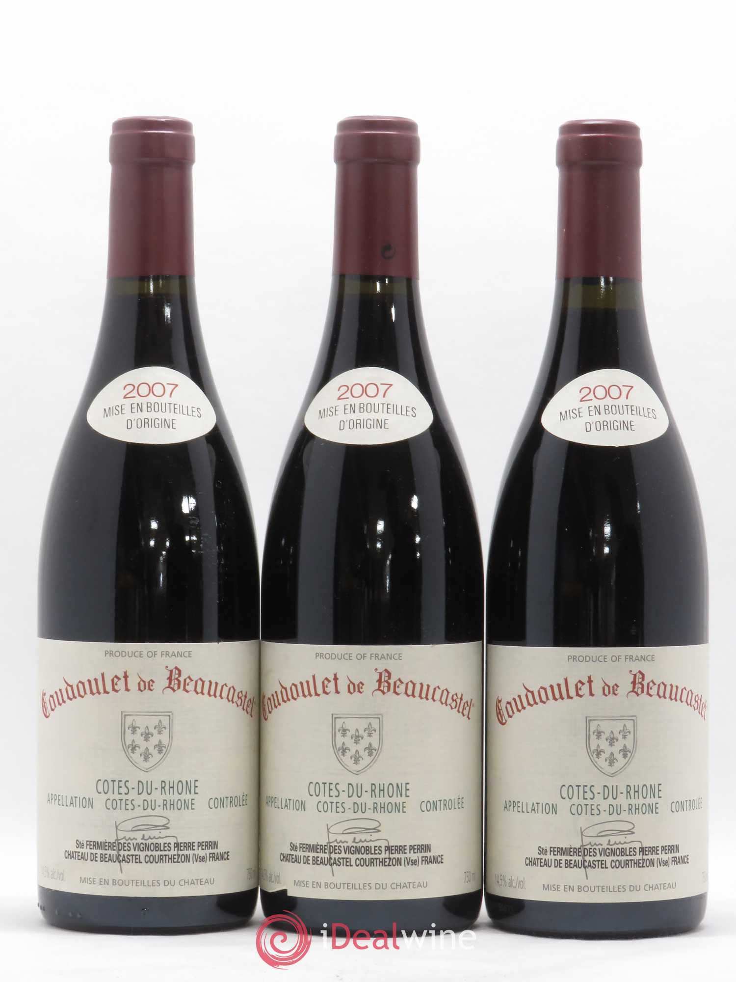 Côtes-du-Rhône Coudoulet de Beaucastel Famille Perrin 2007 - Lot de 3 bouteilles - 0