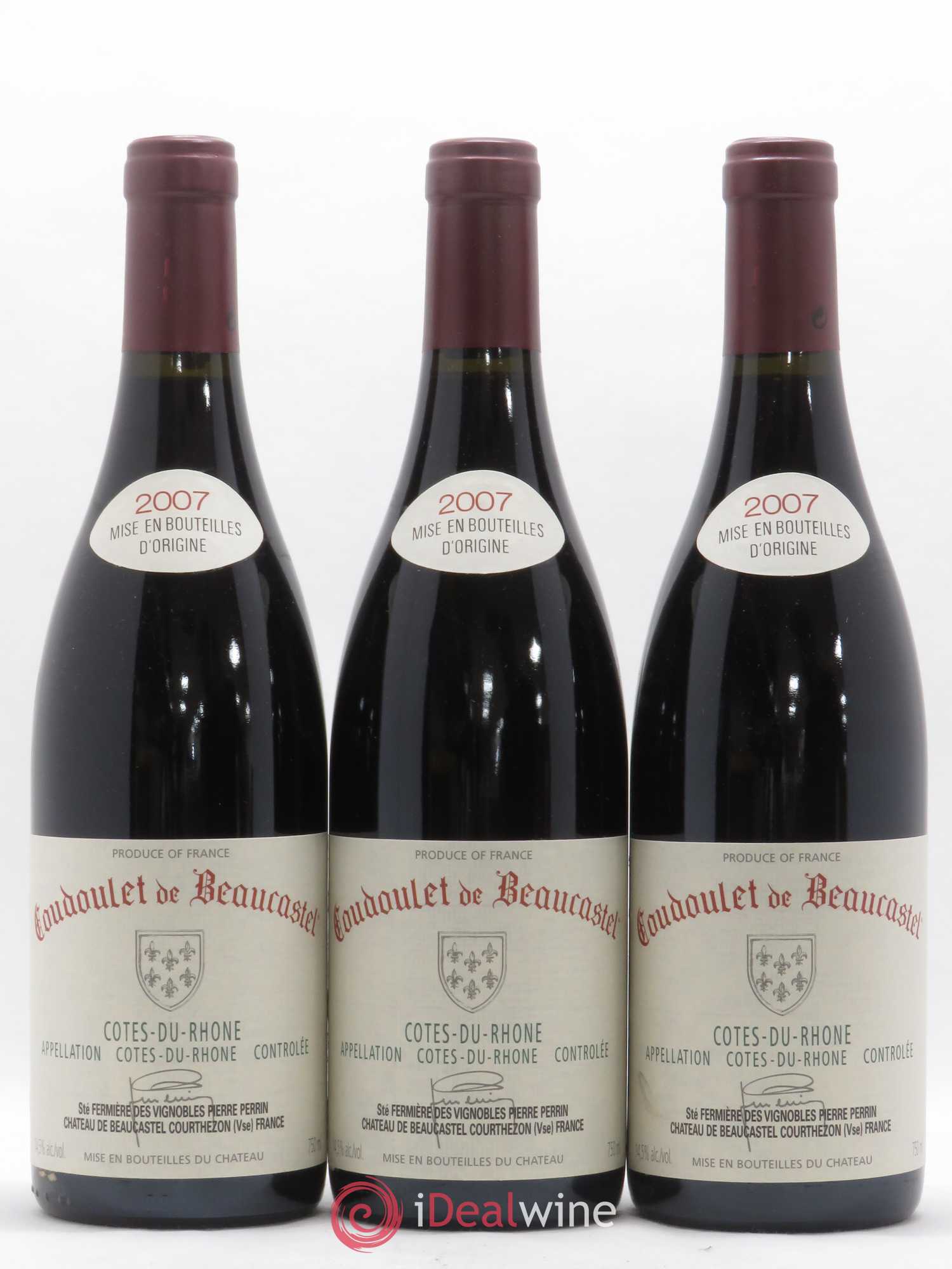 Côtes-du-Rhône Coudoulet de Beaucastel Famille Perrin 2007 - Lot de 3 bouteilles - 0