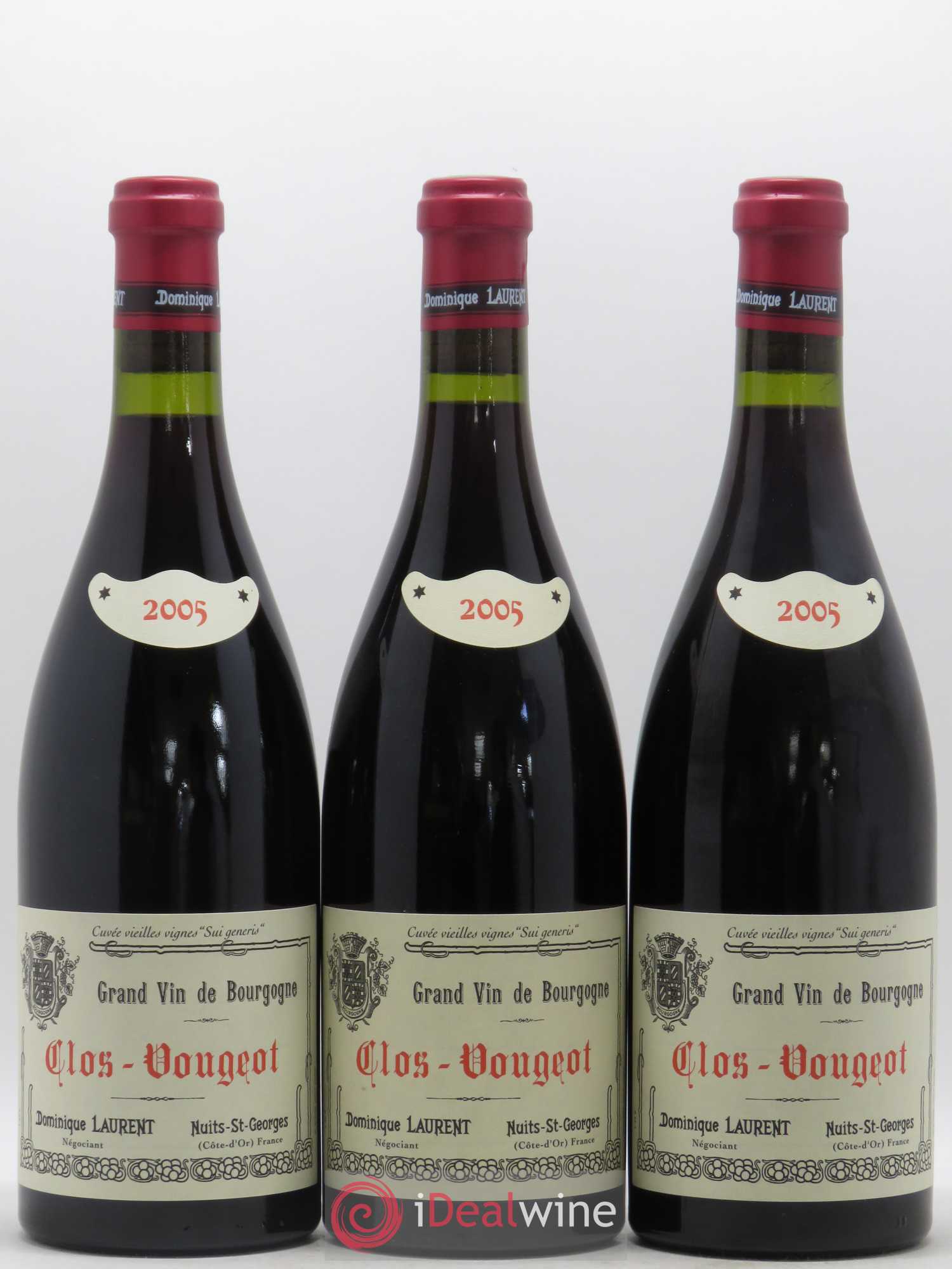 Clos de Vougeot Grand Cru Vieilles vignes Sui Generis Dominique Laurent 2005 - Lot de 3 bouteilles - 0