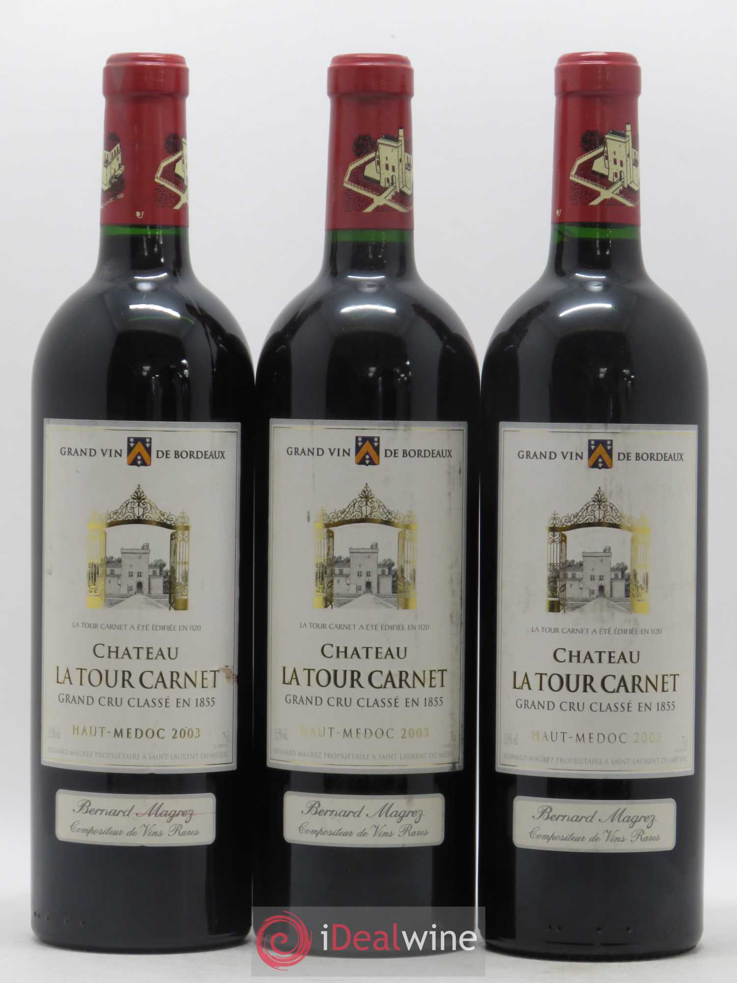 Château la Tour Carnet 4ème Grand Cru Classé 2003 - Lot de 3 bouteilles - 0