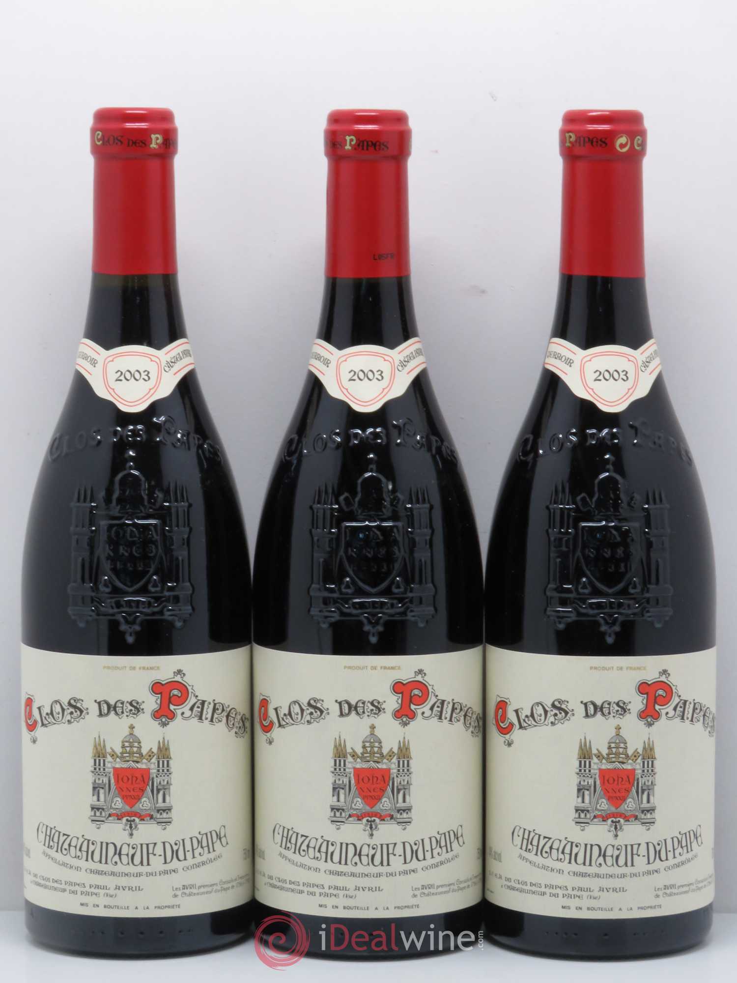 Châteauneuf-du-Pape Clos des Papes - Paul Avril 2003 - Lot de 3 bouteilles - 0