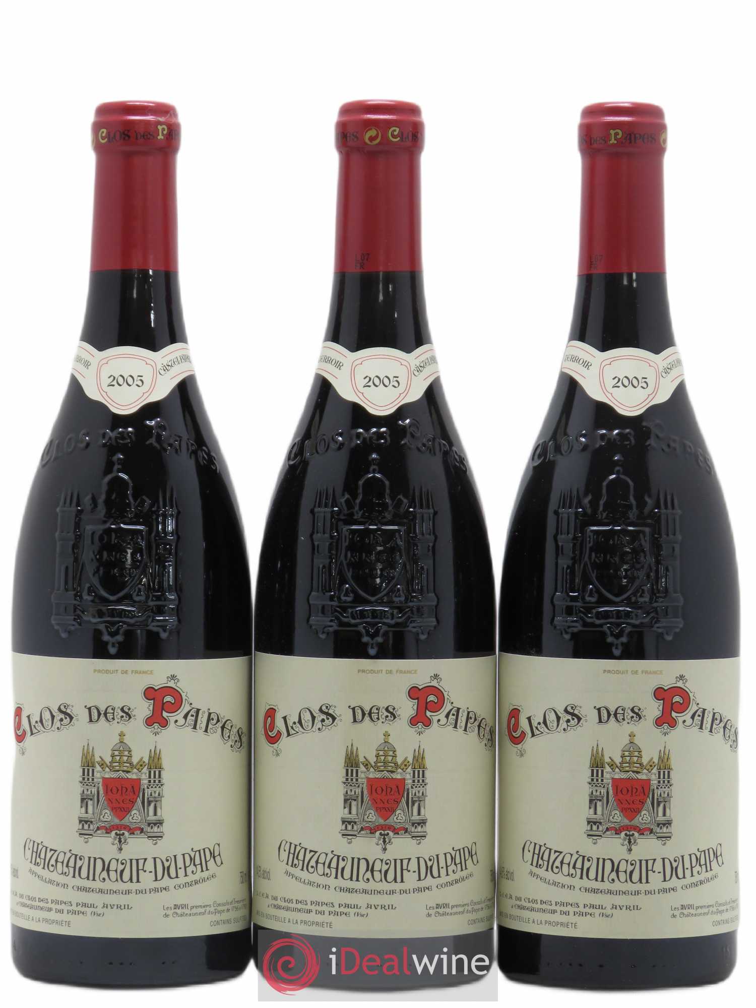 Châteauneuf-du-Pape Clos des Papes - Paul Avril 2005 - Lot de 3 bouteilles - 0