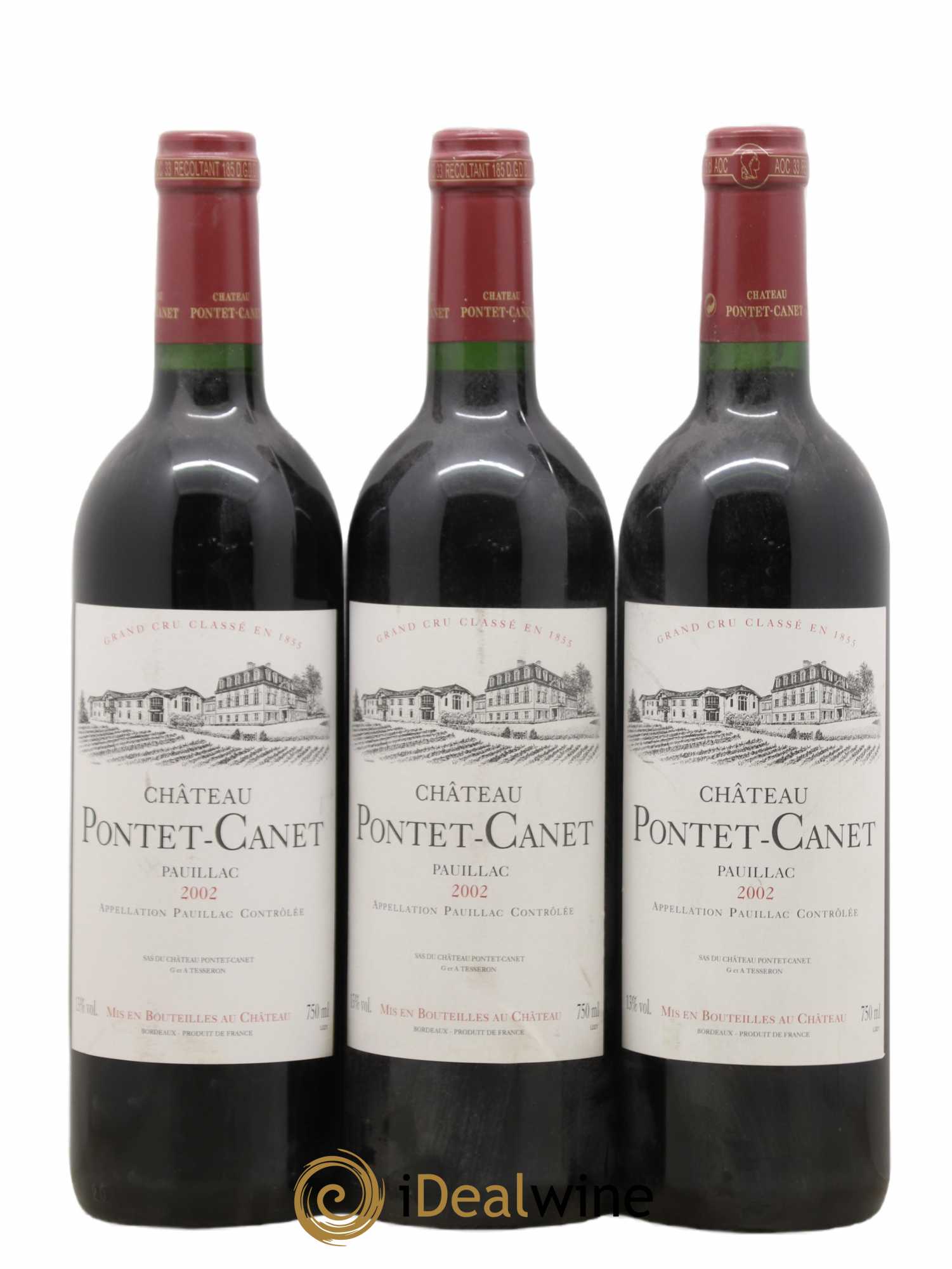 Château Pontet Canet 5ème Grand Cru Classé 2002 - Lot de 3 bouteilles - 0