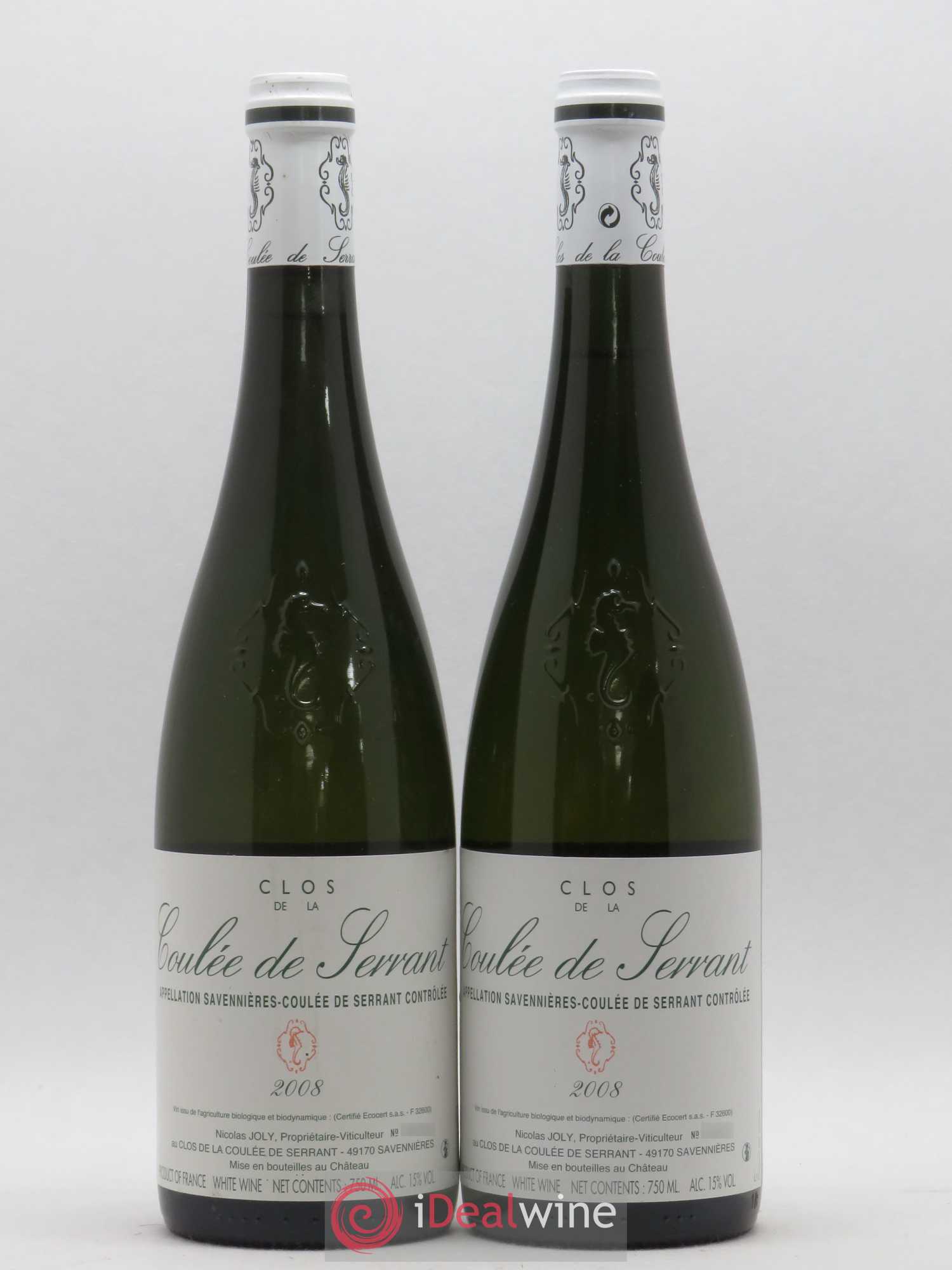 Savennières Clos de la Coulée de Serrant Vignobles de la Coulée de Serrant - Nicolas Joly 2008 - Lot de 2 bouteilles - 0