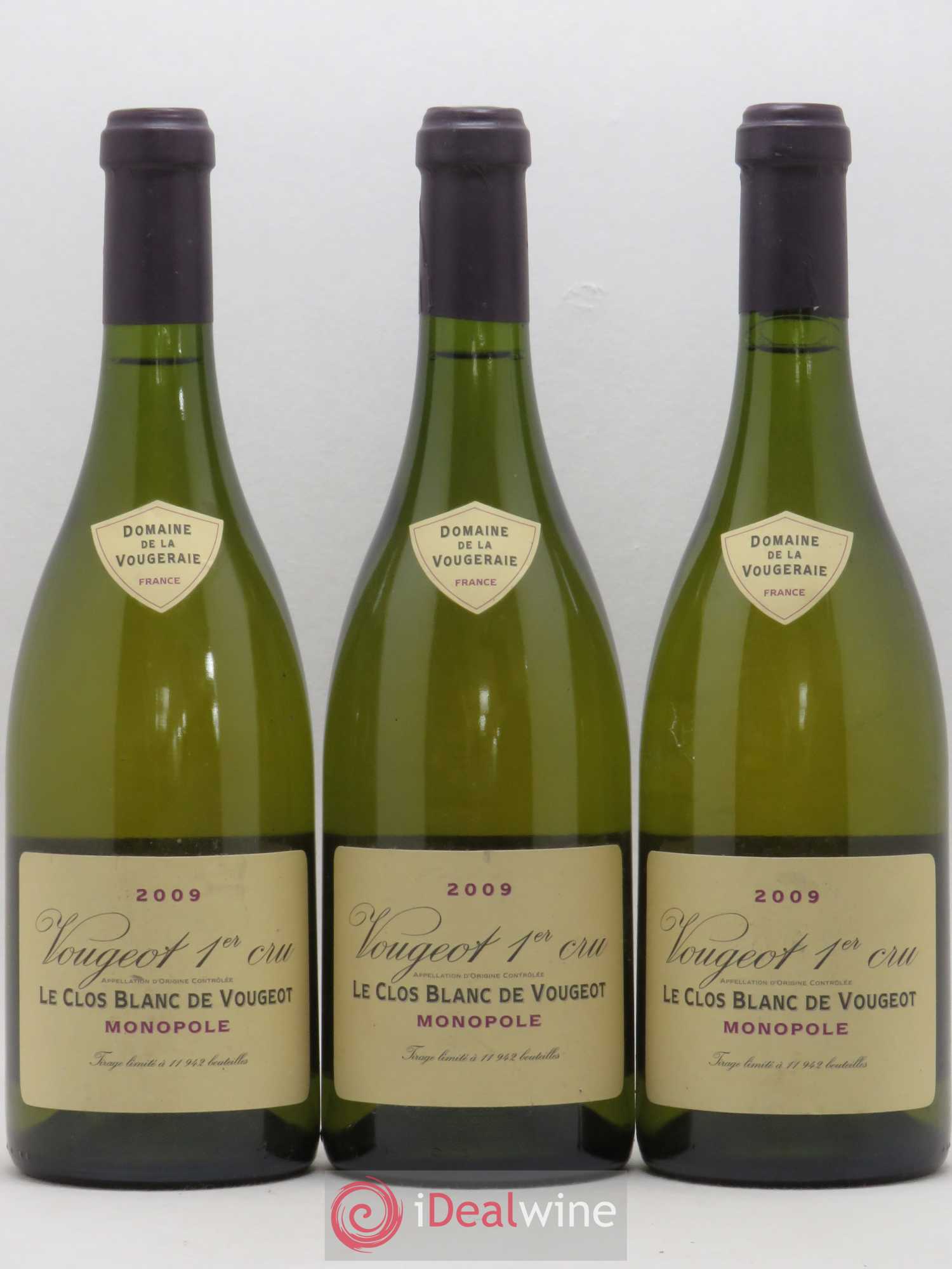 Vougeot 1er Cru Le Clos Blanc de Vougeot La Vougeraie 2009 - Lot de 3 bouteilles - 0
