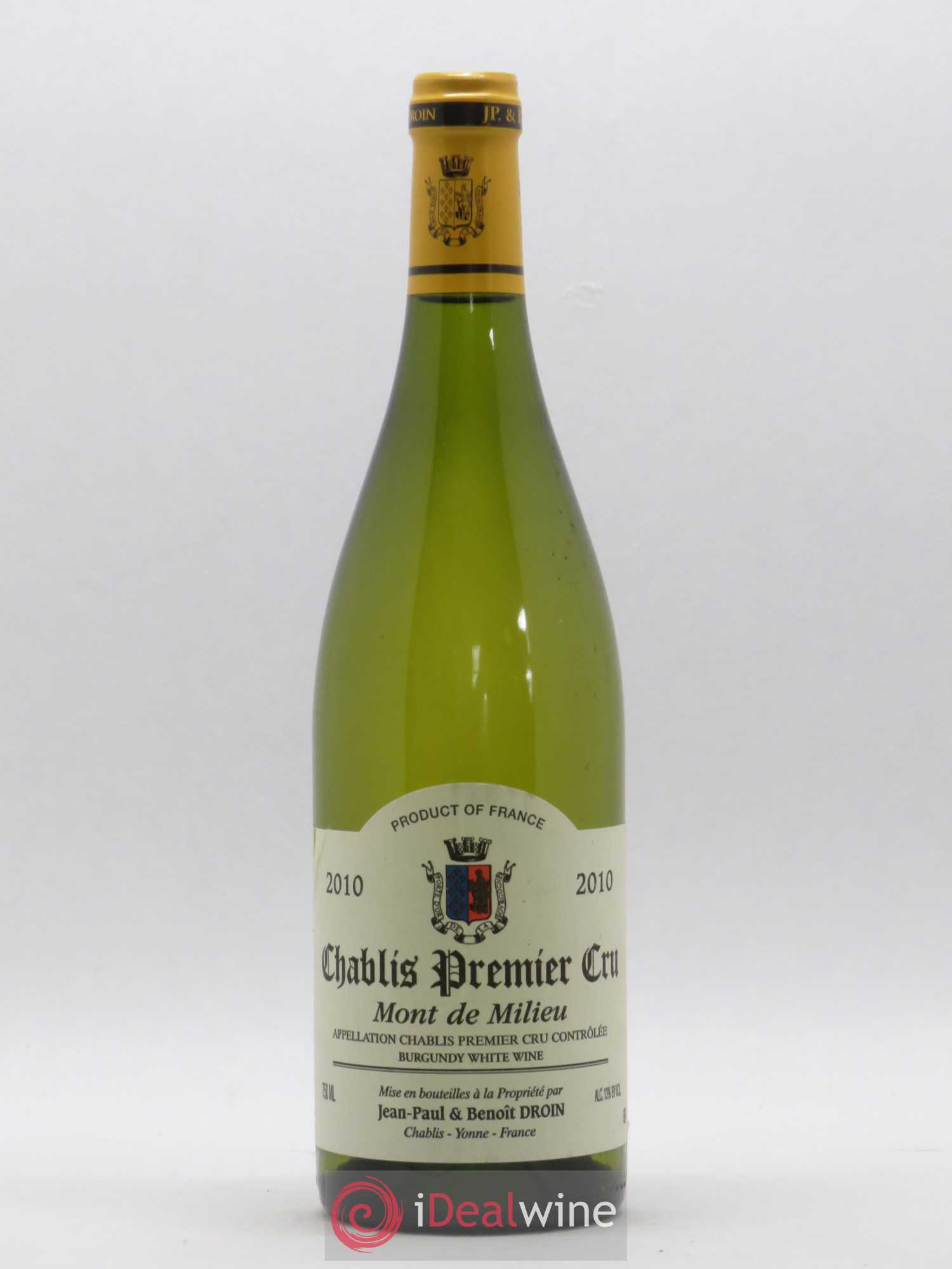 Chablis 1er Cru Mont de Milieu Jean-Paul & Benoît Droin (Domaine) 2010 - Lot de 1 bouteille - 0