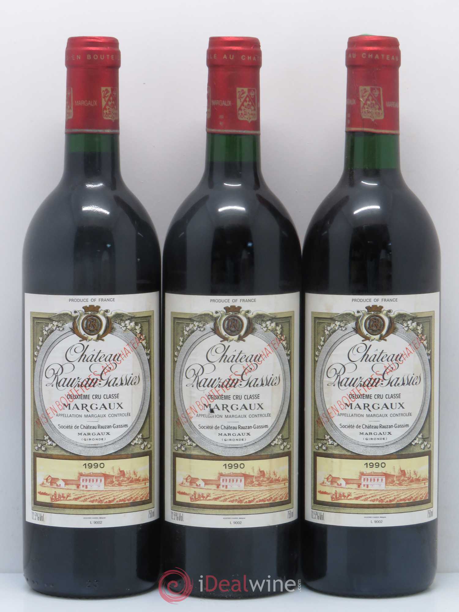 Château Rauzan-Gassies 2ème Grand Cru Classé 1990 - Lot de 3 bouteilles - 0
